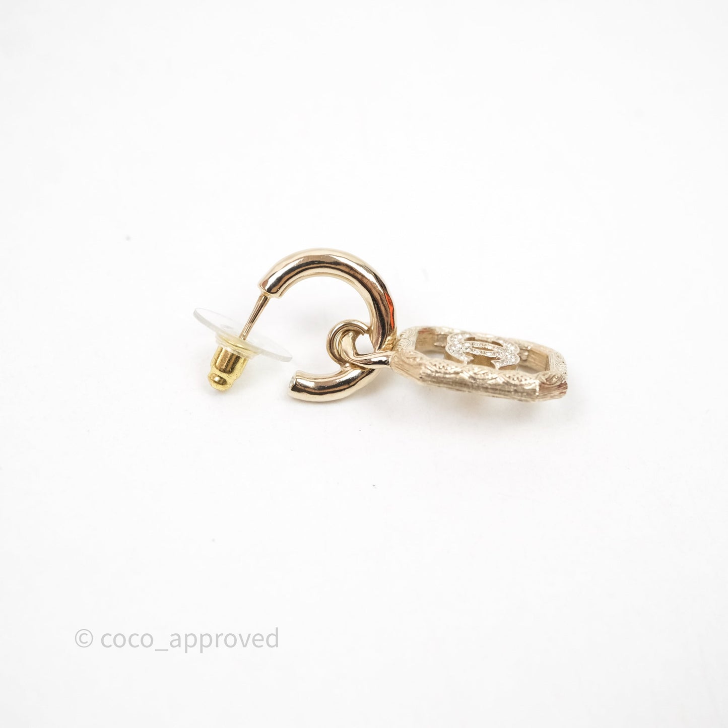 Chanel Crystal CC Drop Earrings Gold Tone 23K