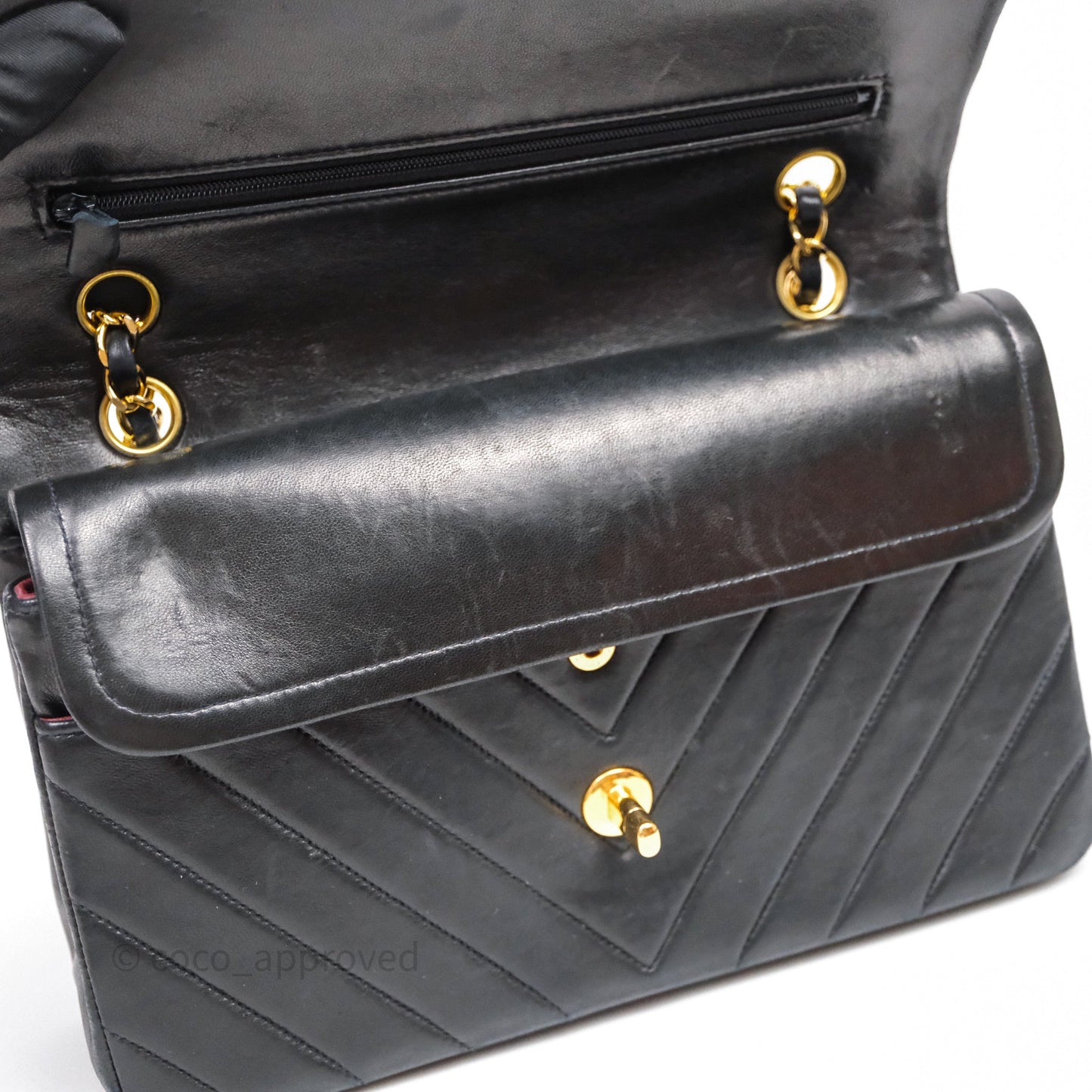 Chanel Vintage Medium Classic Flap Chevron Black Lambskin 24K Gold Hardware
