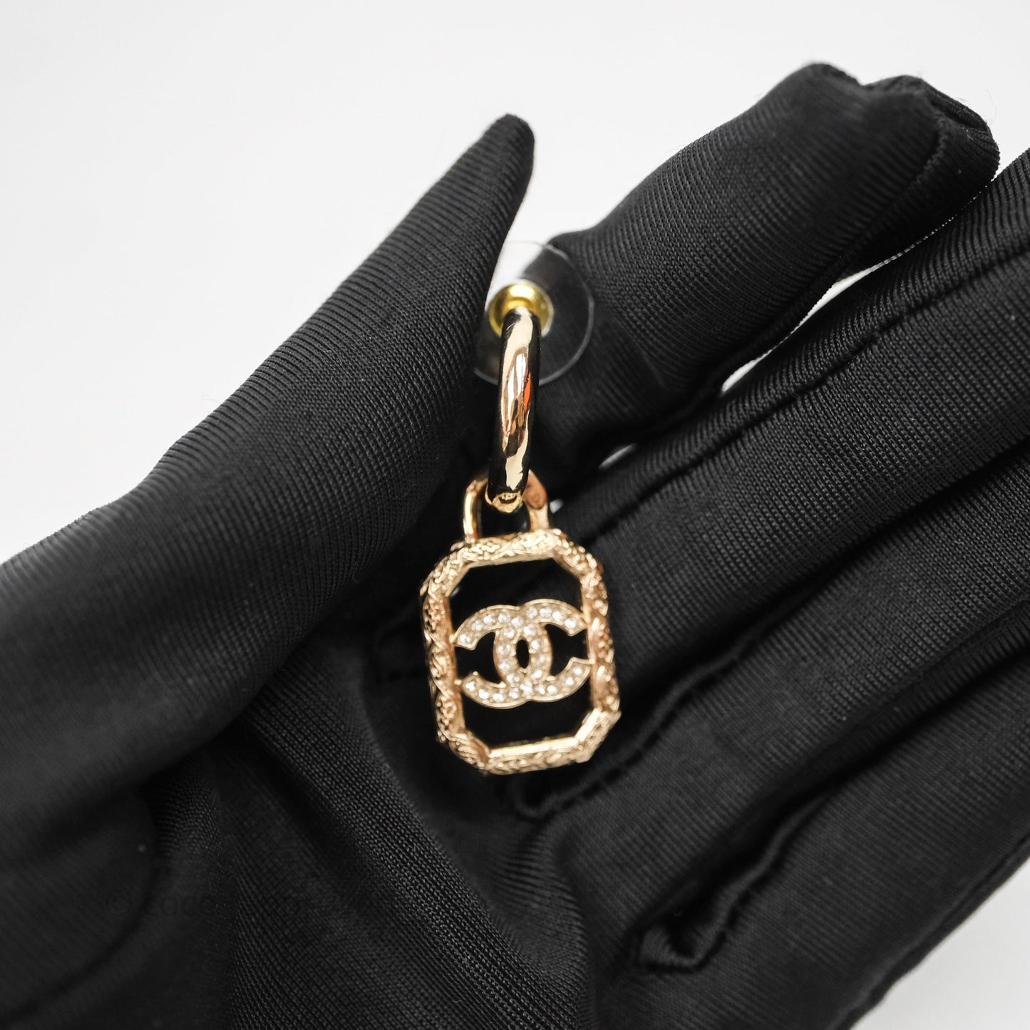 Chanel Crystal CC Drop Earrings Gold Tone 23K