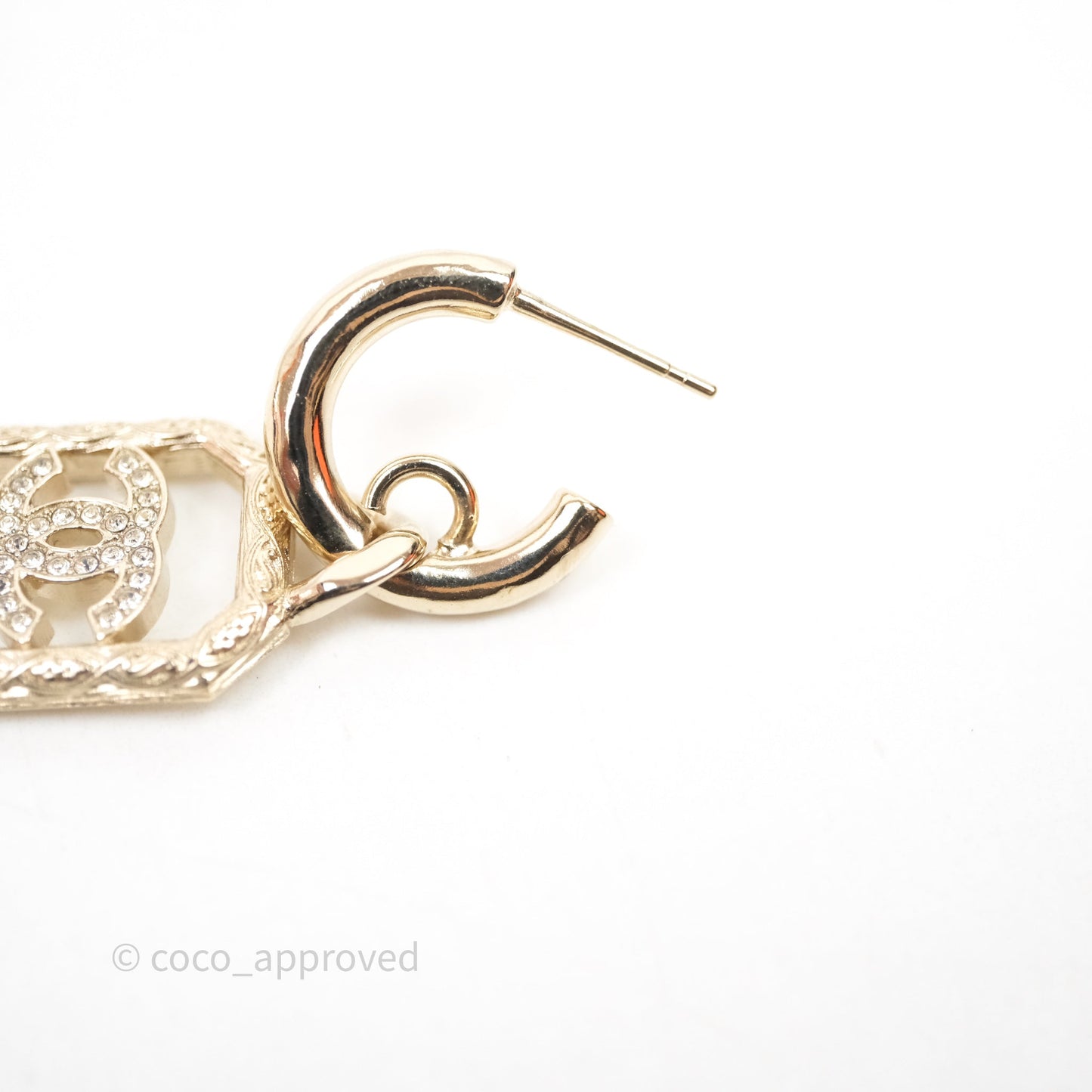 Chanel Crystal CC Drop Earrings Gold Tone 23K