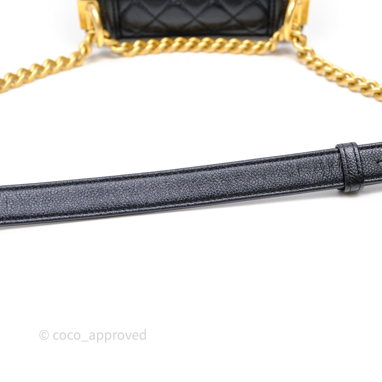 Chanel Mini Boy Quilted Black Caviar Aged Gold Hardware