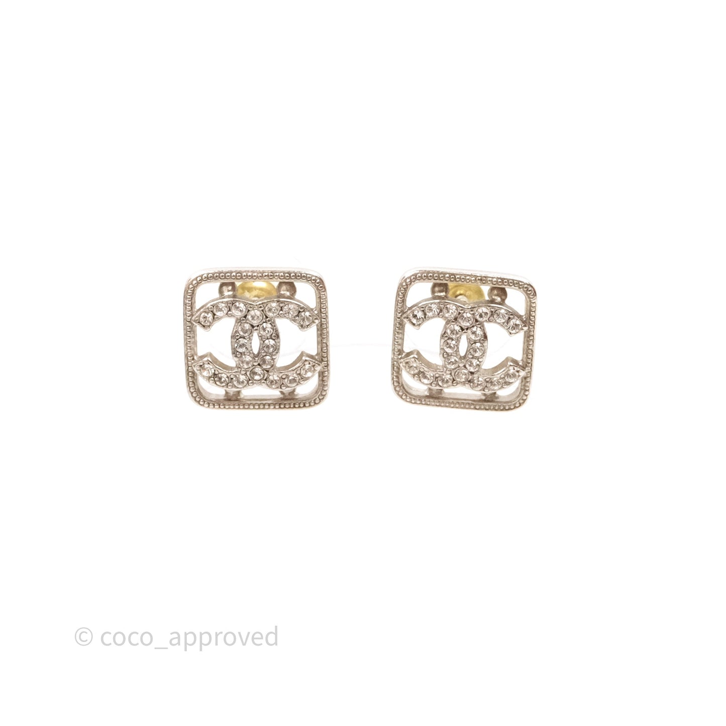 Chanel CC Square Earrings Silver Tone 20S