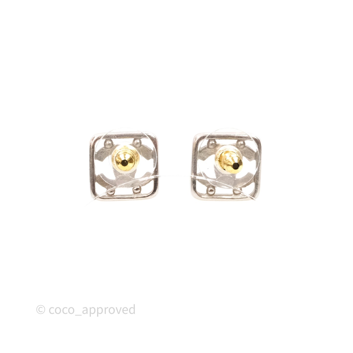 Chanel CC Square Earrings Silver Tone 20S