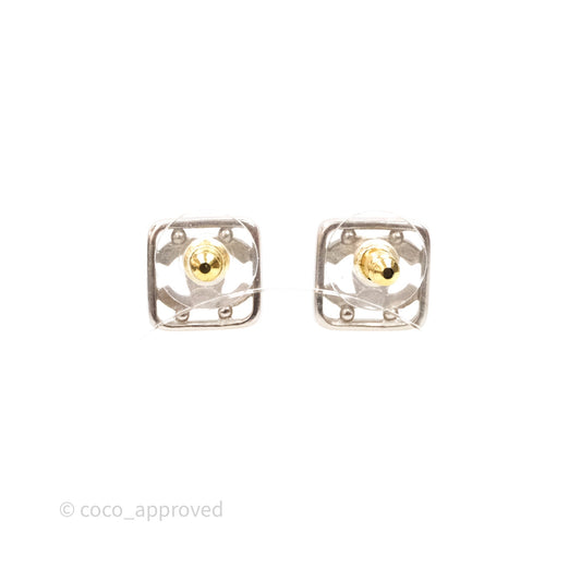 Chanel CC Square Earrings Silver Tone 20S