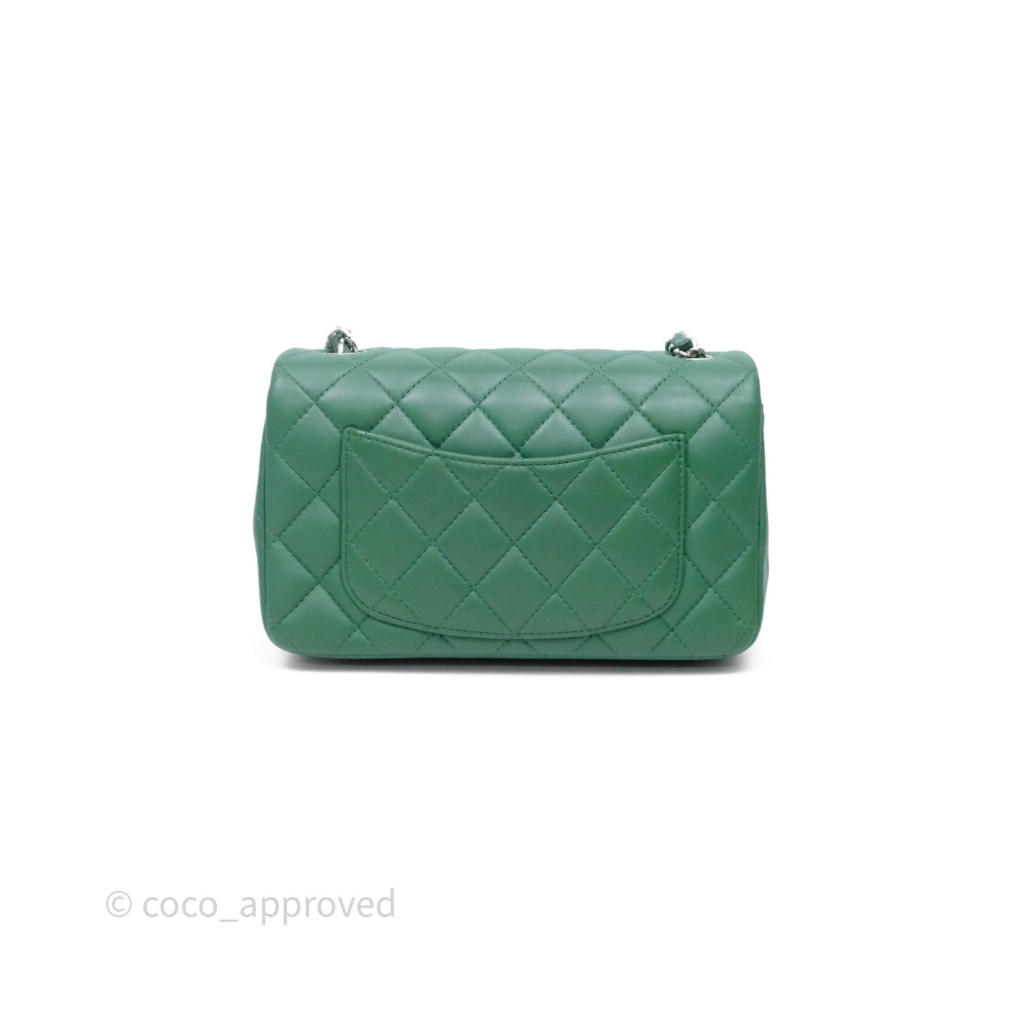 Chanel Mini Rectangular Quilted Lambskin Flap Bag Green Silver Hardware