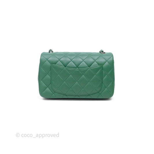 Chanel Mini Rectangular Quilted Lambskin Flap Bag Green Silver Hardware