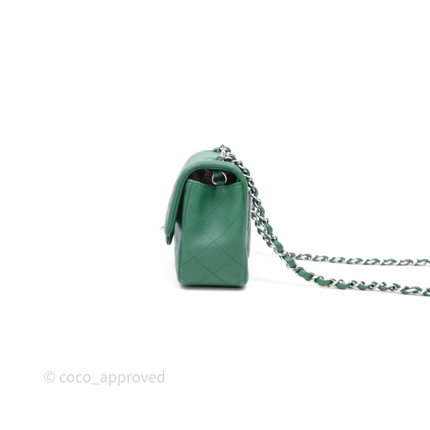 Chanel Mini Rectangular Quilted Lambskin Flap Bag Green Silver Hardware