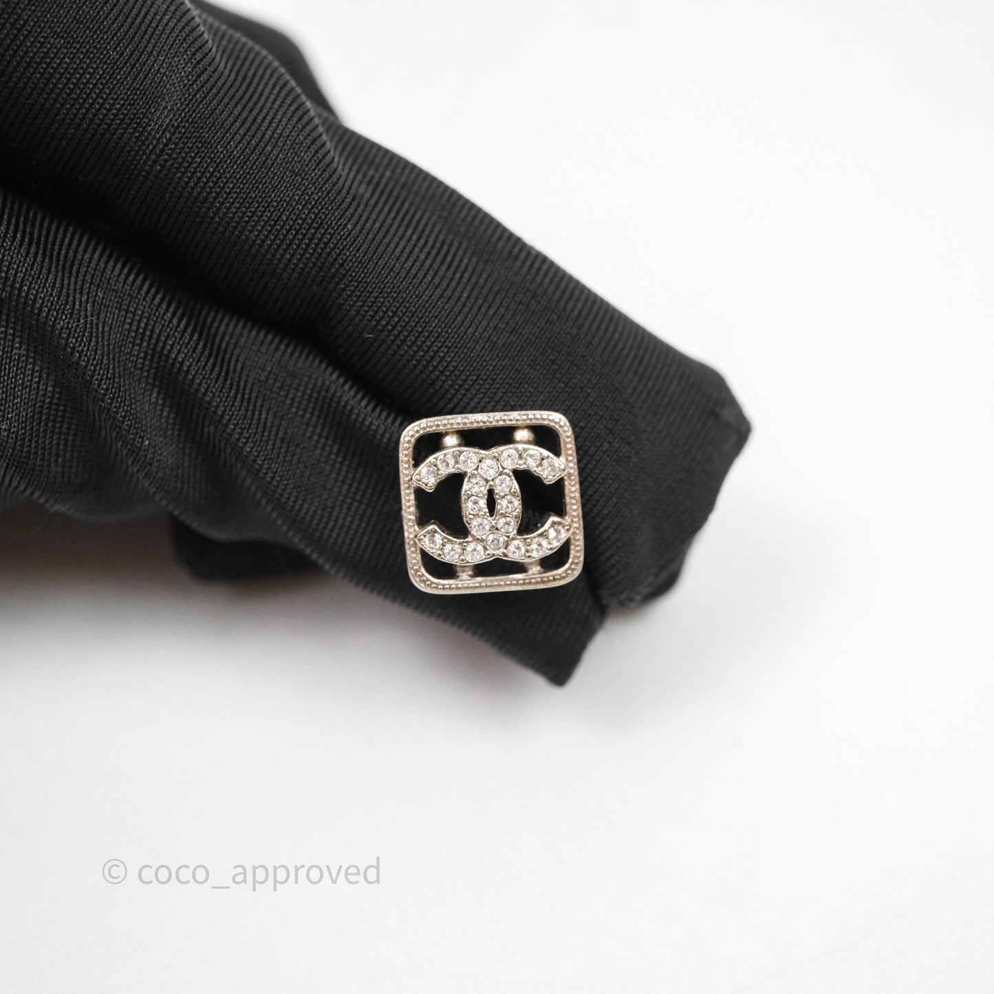 Chanel CC Square Earrings Silver Tone 20S