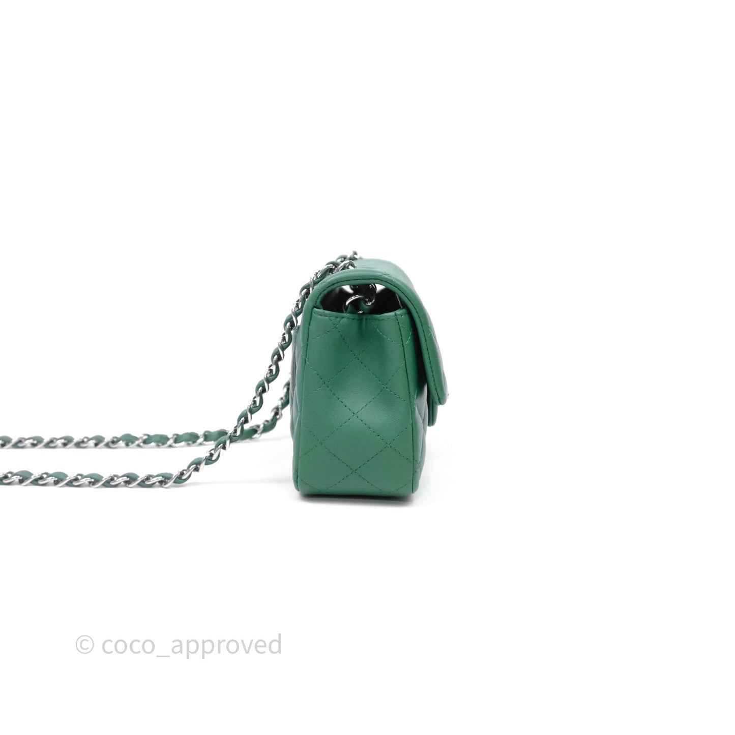Chanel Mini Rectangular Quilted Lambskin Flap Bag Green Silver Hardware