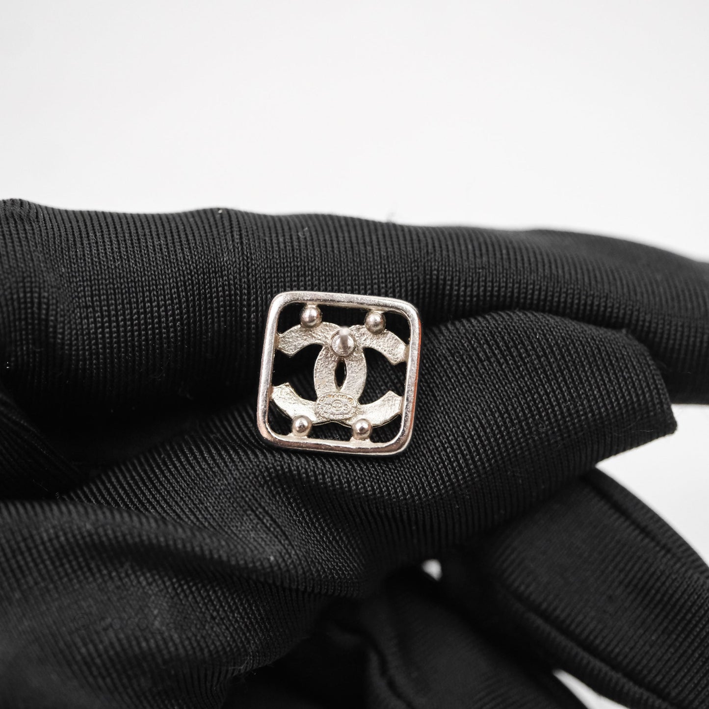Chanel CC Square Earrings Silver Tone 20S