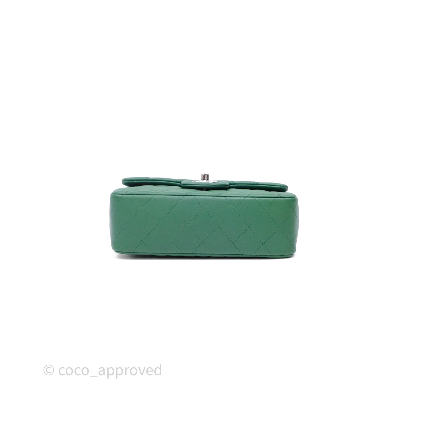 Chanel Mini Rectangular Quilted Lambskin Flap Bag Green Silver Hardware