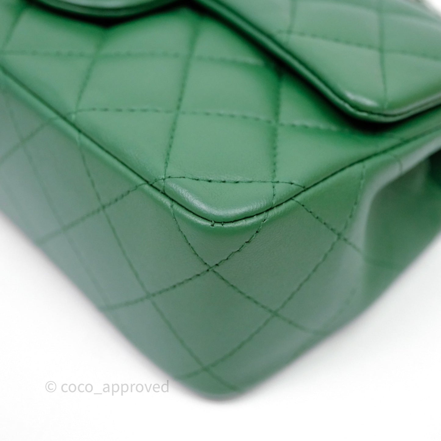 Chanel Mini Rectangular Quilted Lambskin Flap Bag Green Silver Hardware
