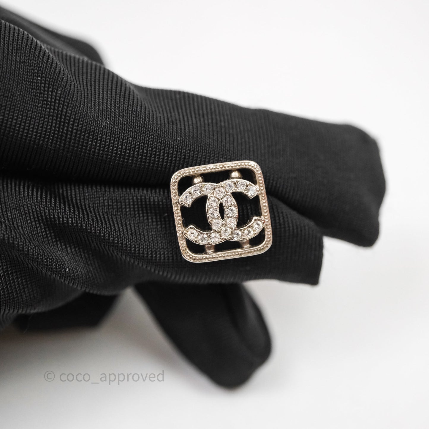 Chanel CC Square Earrings Silver Tone 20S