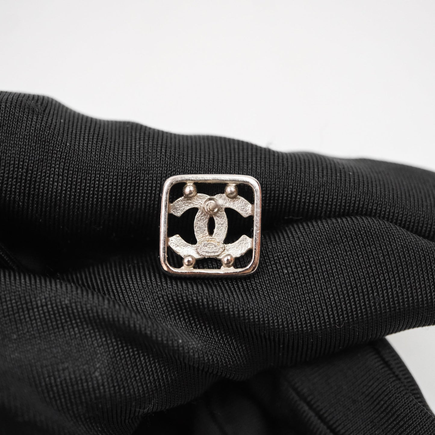 Chanel CC Square Earrings Silver Tone 20S
