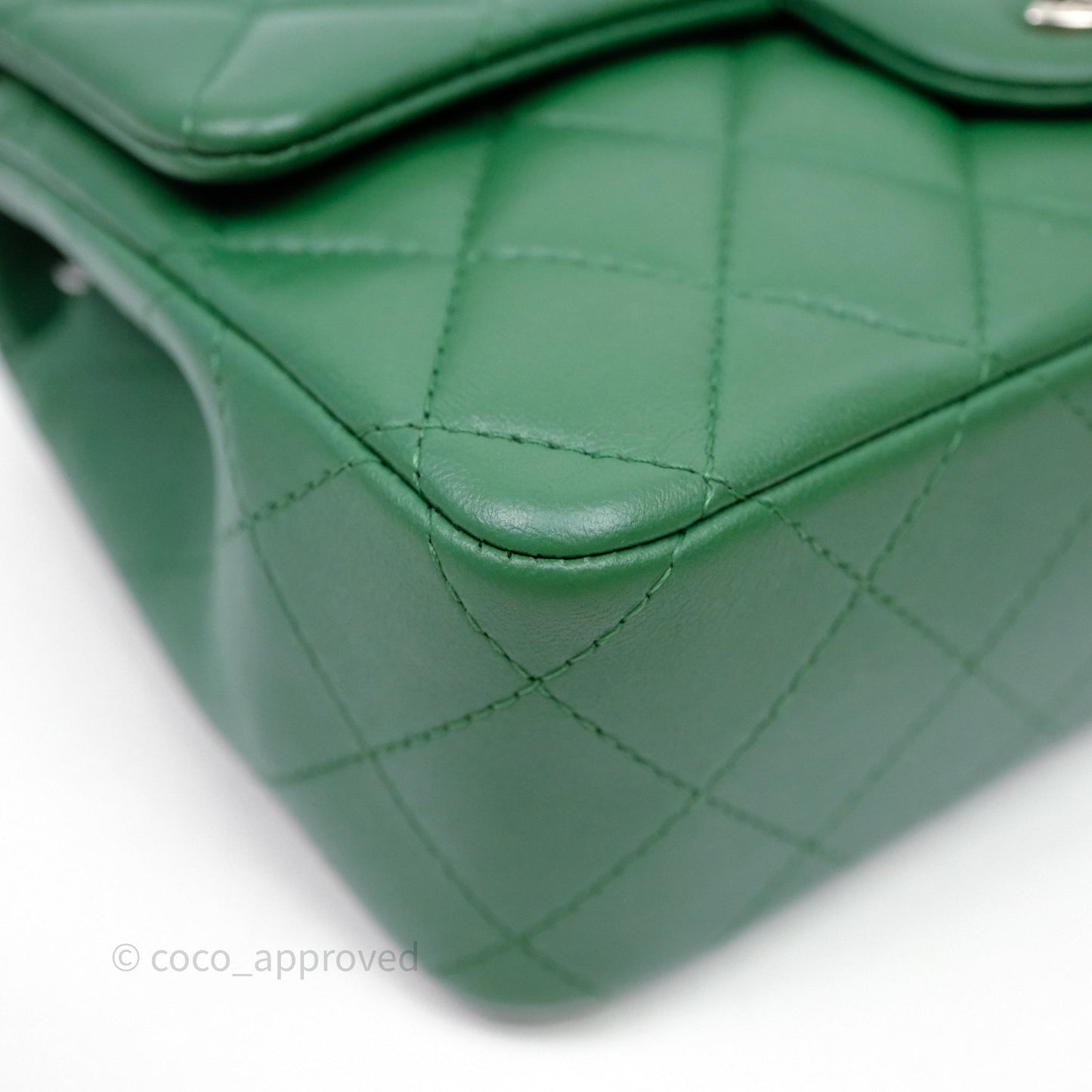 Chanel Mini Rectangular Quilted Lambskin Flap Bag Green Silver Hardware