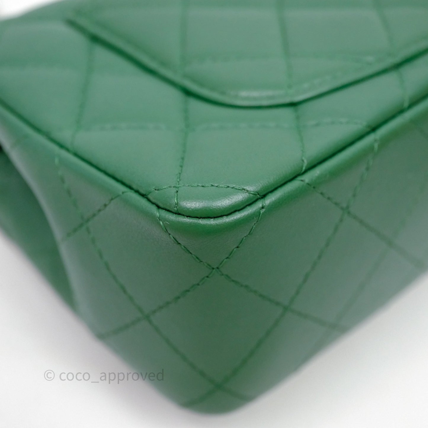 Chanel Mini Rectangular Quilted Lambskin Flap Bag Green Silver Hardware