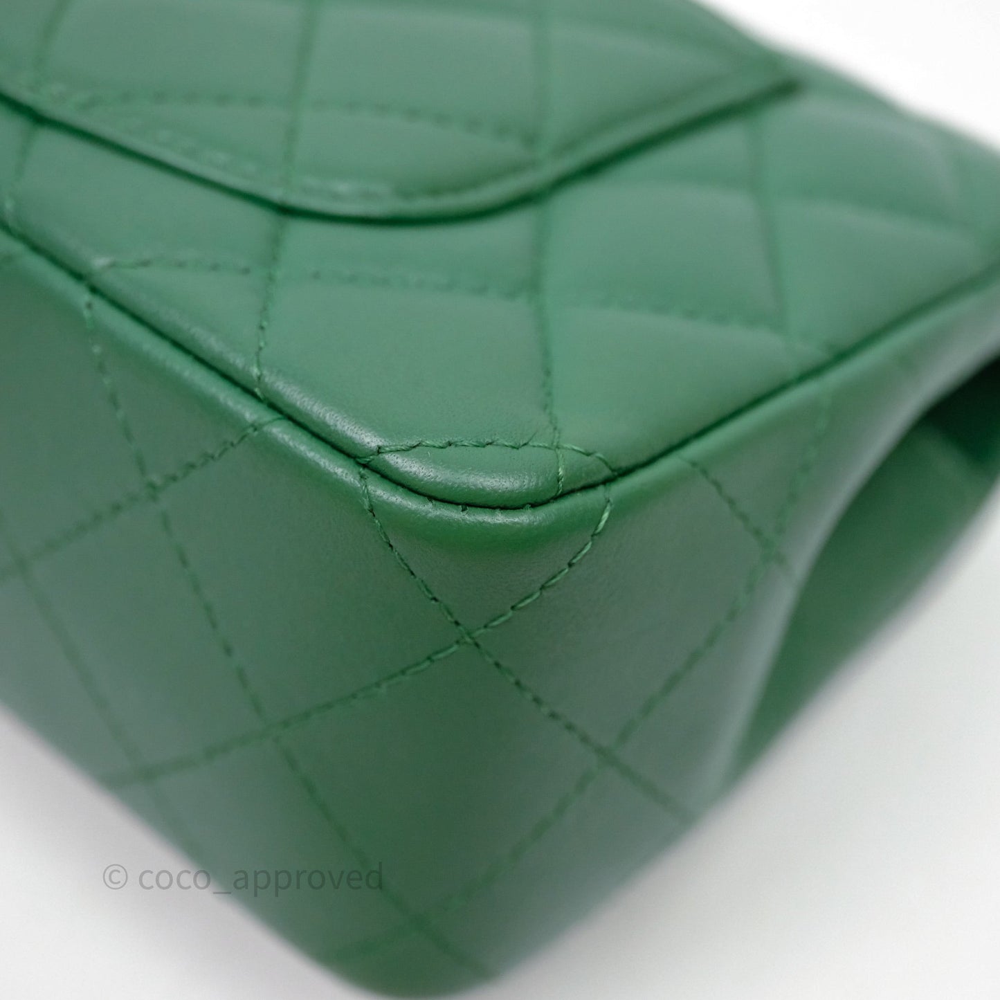 Chanel Mini Rectangular Quilted Lambskin Flap Bag Green Silver Hardware