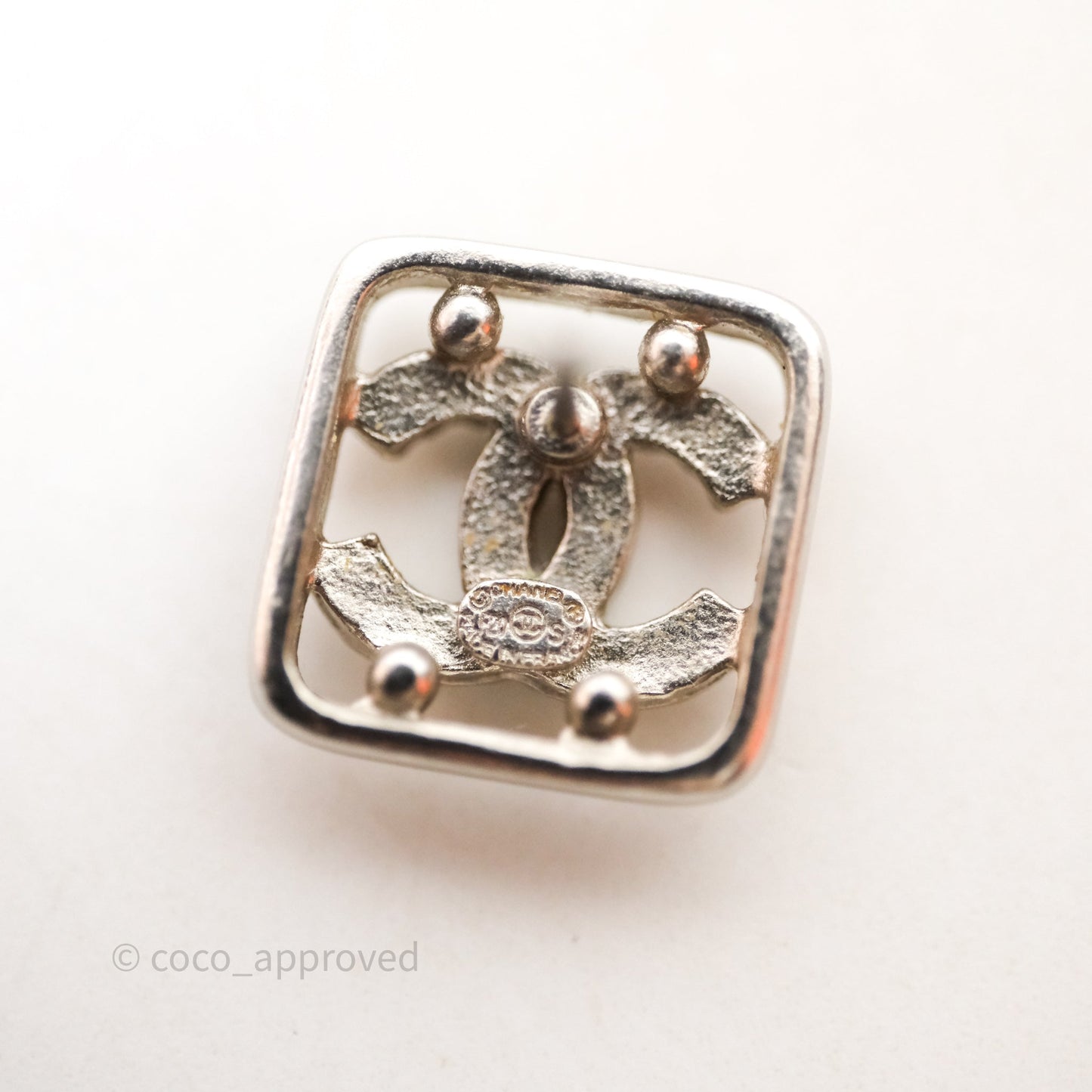 Chanel CC Square Earrings Silver Tone 20S
