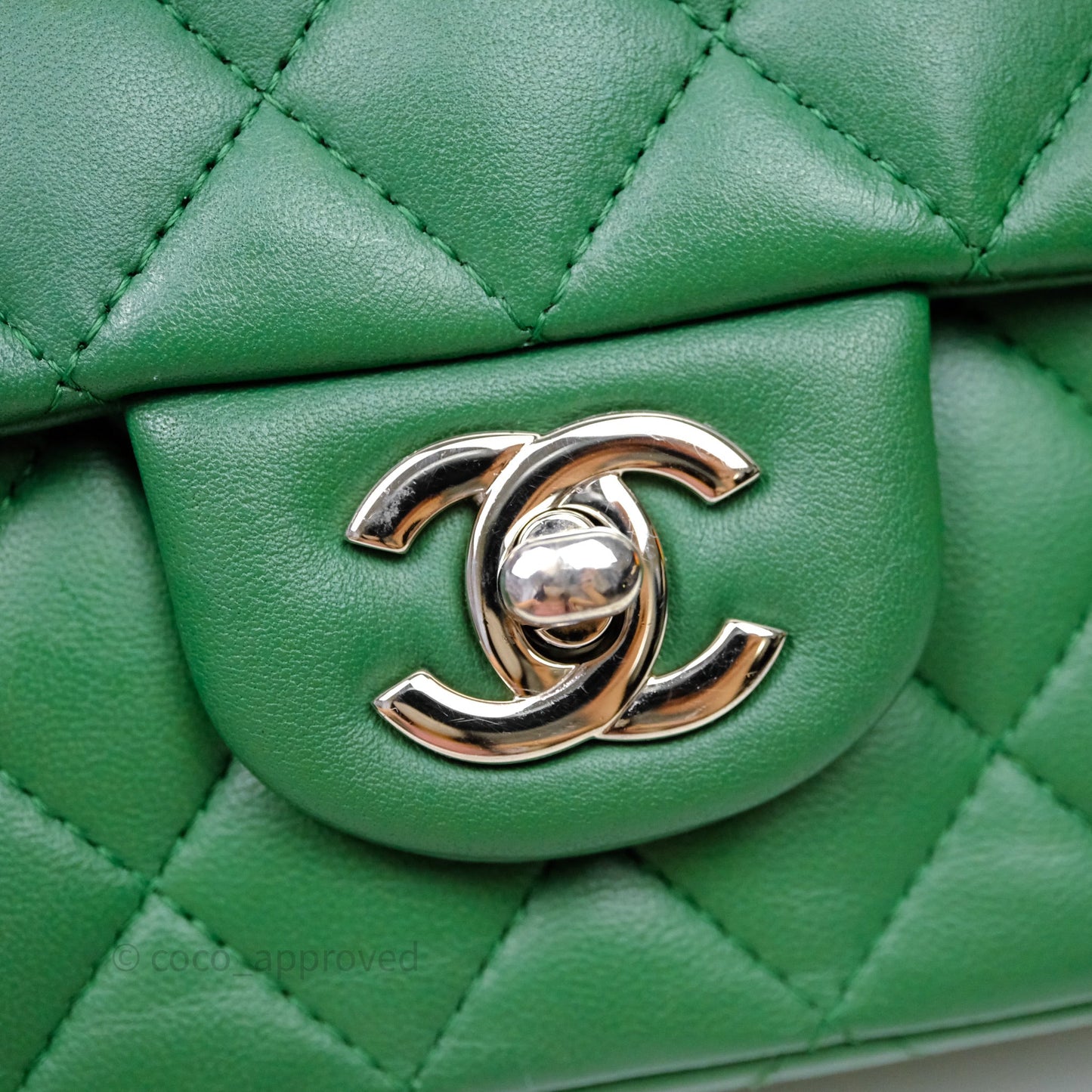 Chanel Mini Rectangular Quilted Lambskin Flap Bag Green Silver Hardware