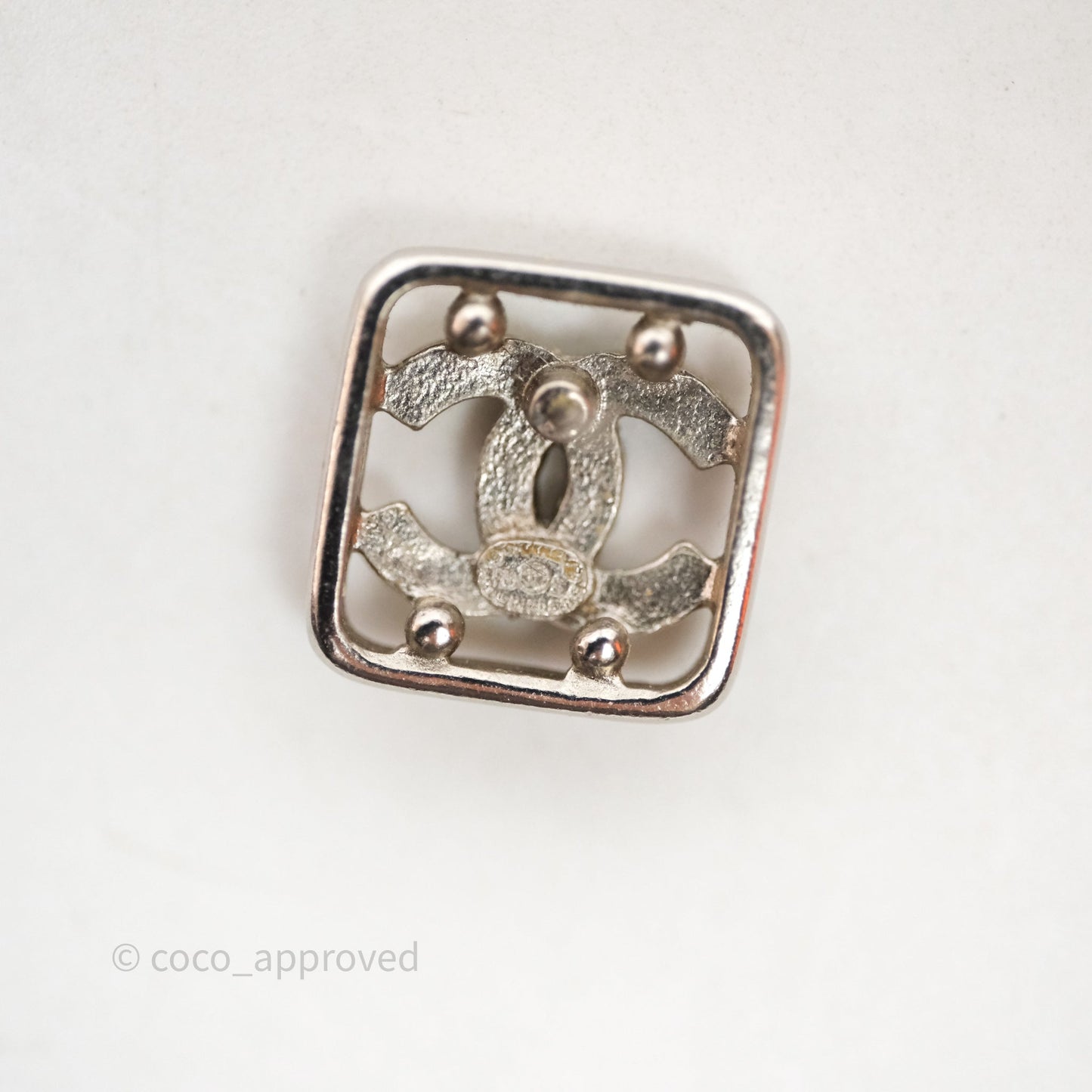 Chanel CC Square Earrings Silver Tone 20S