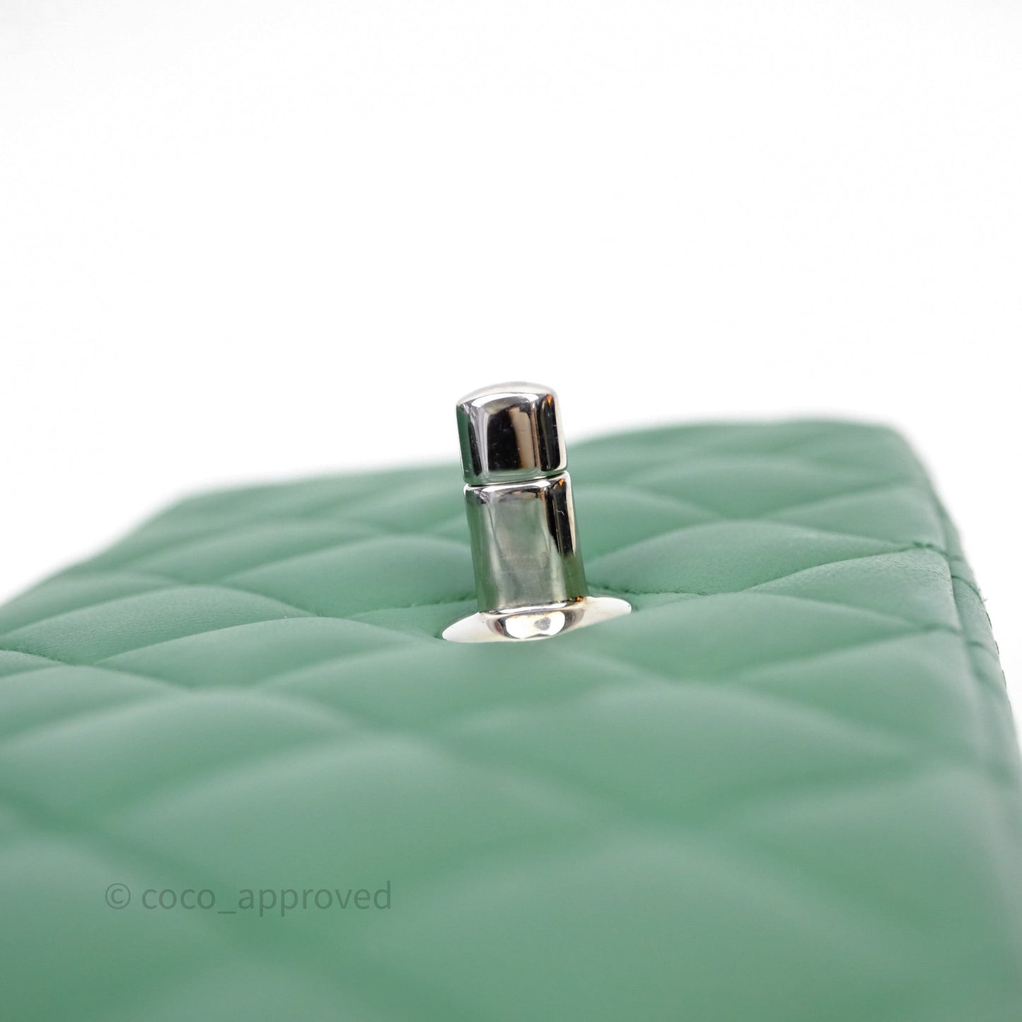 Chanel Mini Rectangular Quilted Lambskin Flap Bag Green Silver Hardware