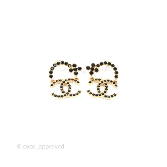 Chanel CC Floral Dangle Black And Gold Earrings 23A