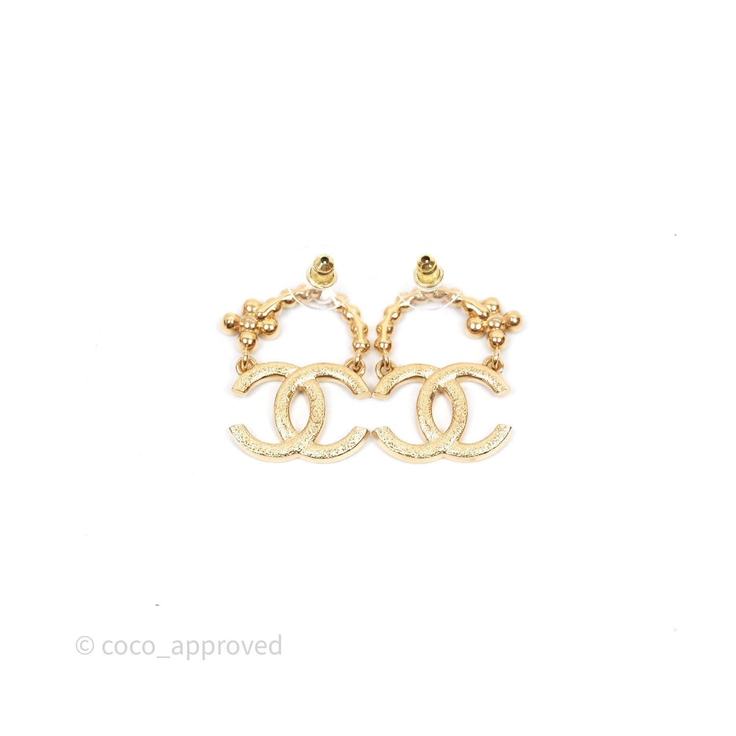 Chanel CC Floral Dangle Black And Gold Earrings 23A