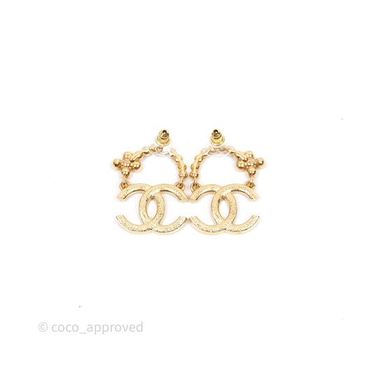 Chanel CC Floral Dangle Black And Gold Earrings 23A