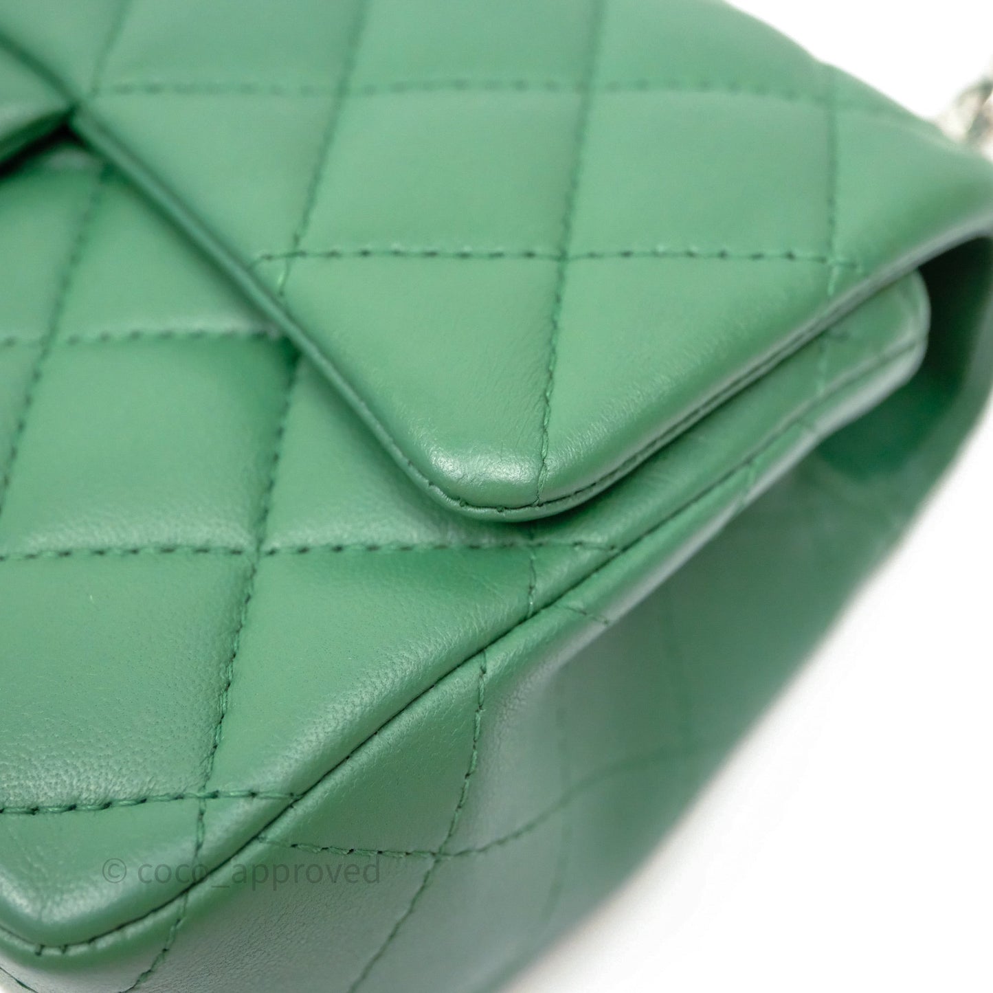 Chanel Mini Rectangular Quilted Lambskin Flap Bag Green Silver Hardware