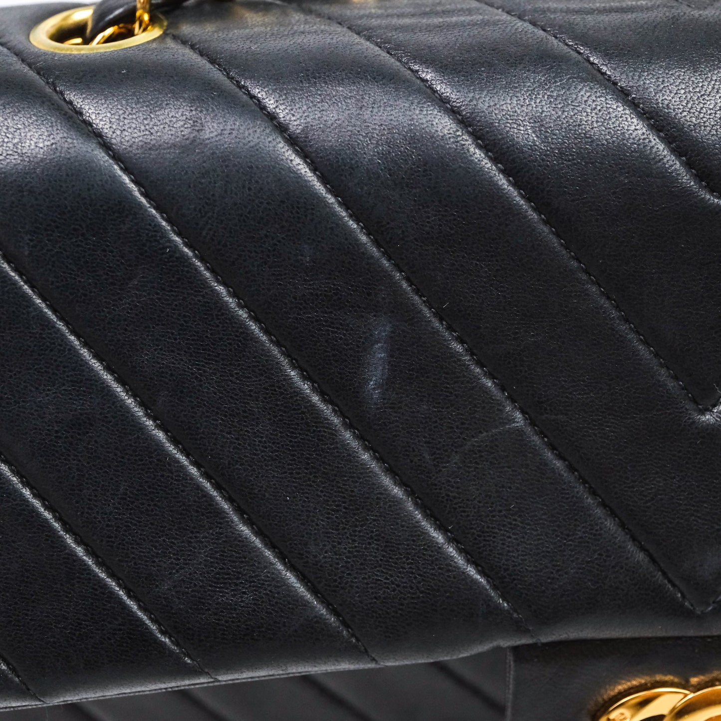 Chanel Vintage Medium Classic Flap Chevron Black Lambskin 24K Gold Hardware