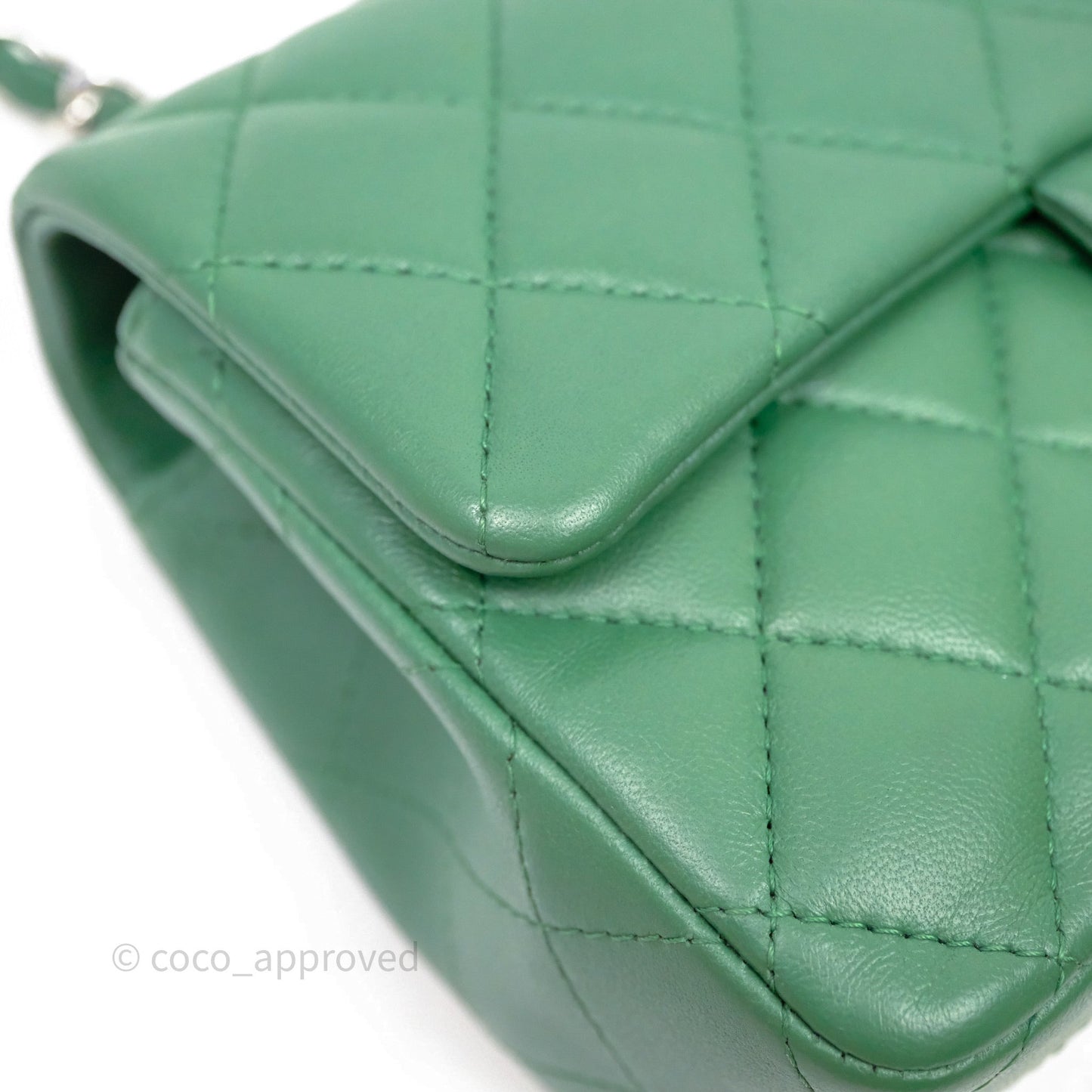 Chanel Mini Rectangular Quilted Lambskin Flap Bag Green Silver Hardware
