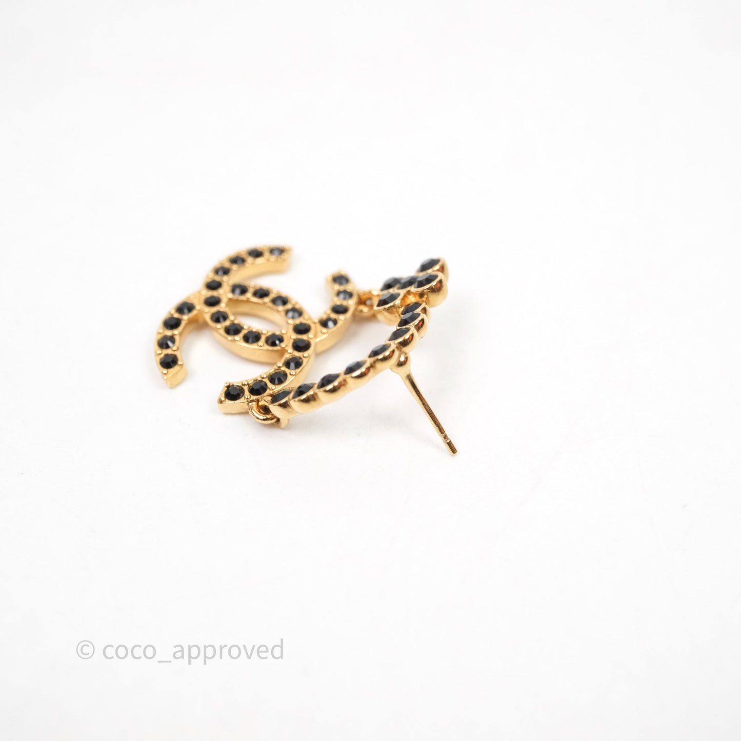 Chanel CC Floral Dangle Black And Gold Earrings 23A