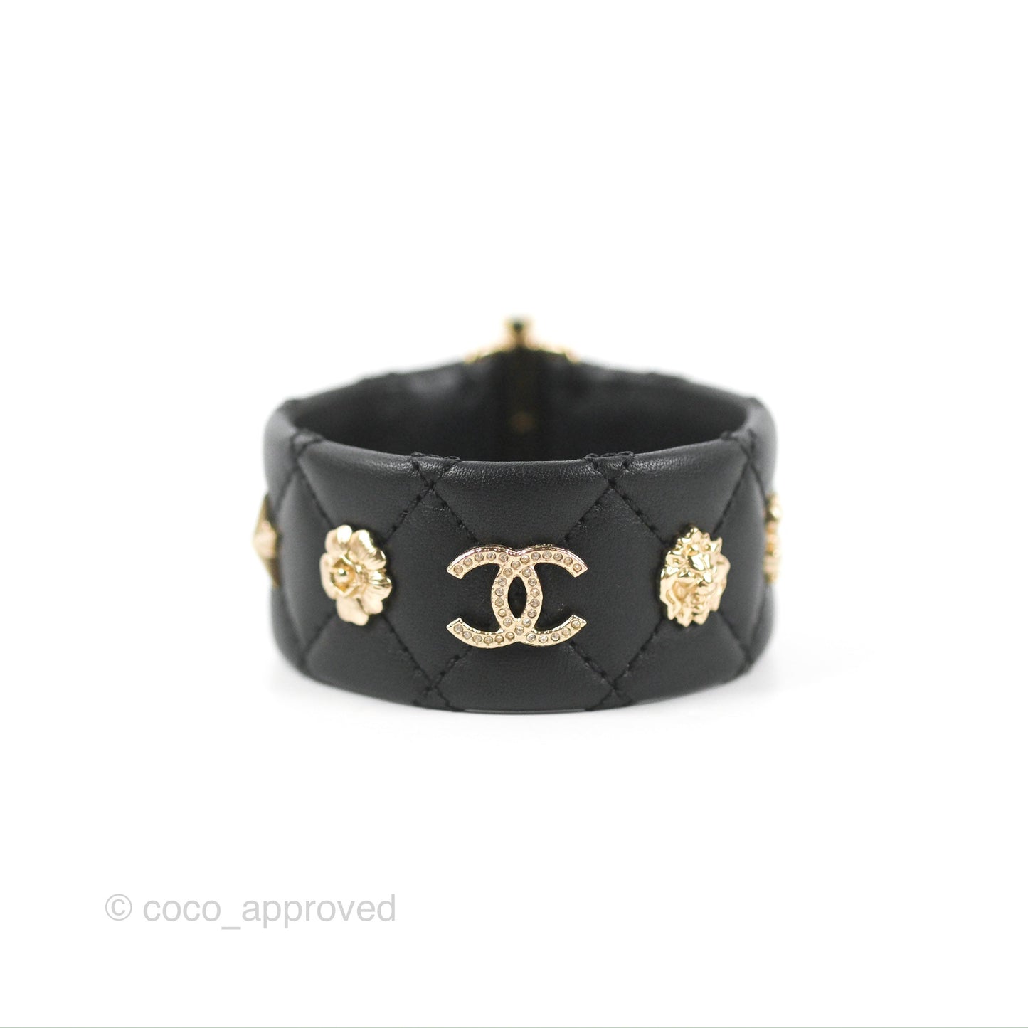 Chanel Leather CC Cuff Bracelet Black 20C