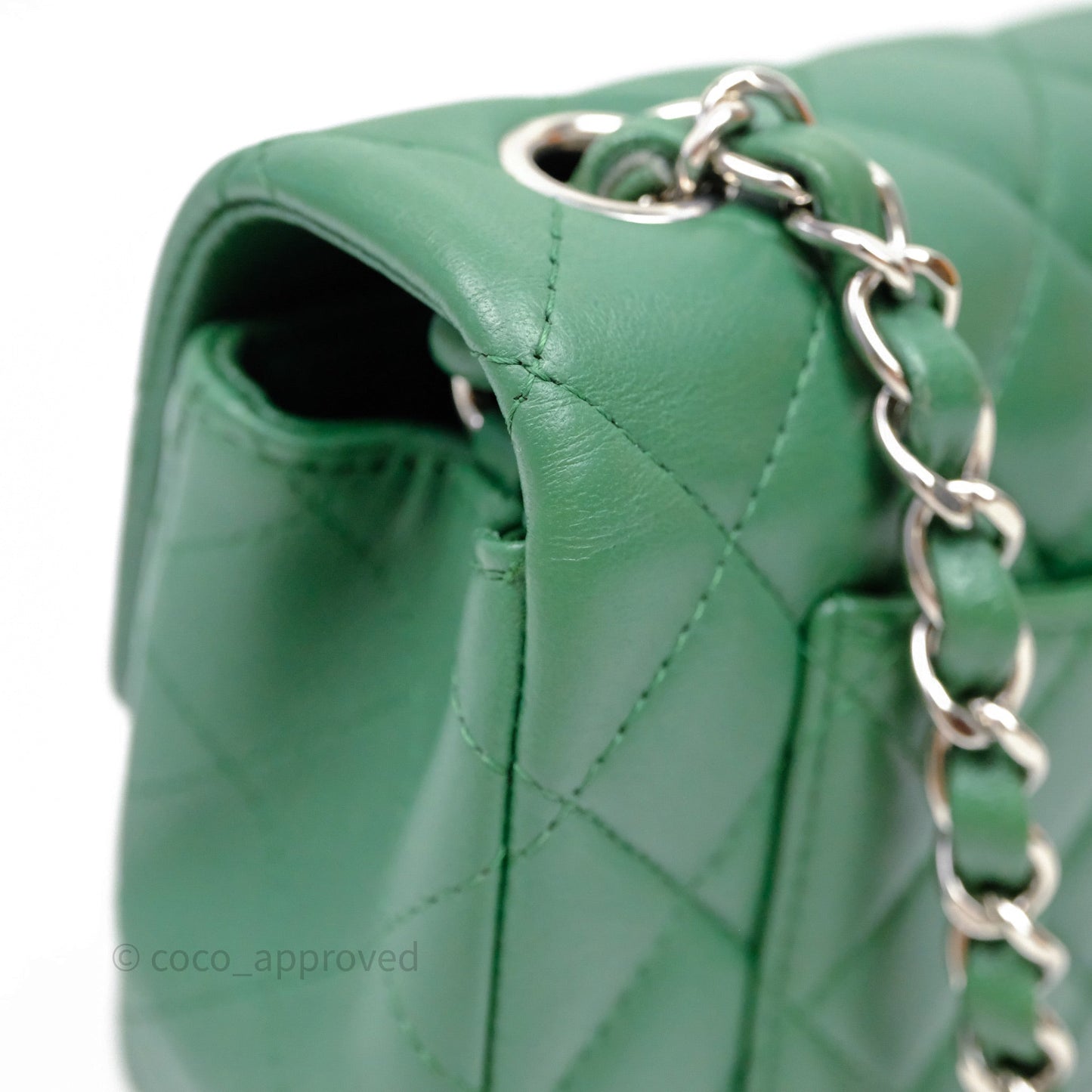 Chanel Mini Rectangular Quilted Lambskin Flap Bag Green Silver Hardware