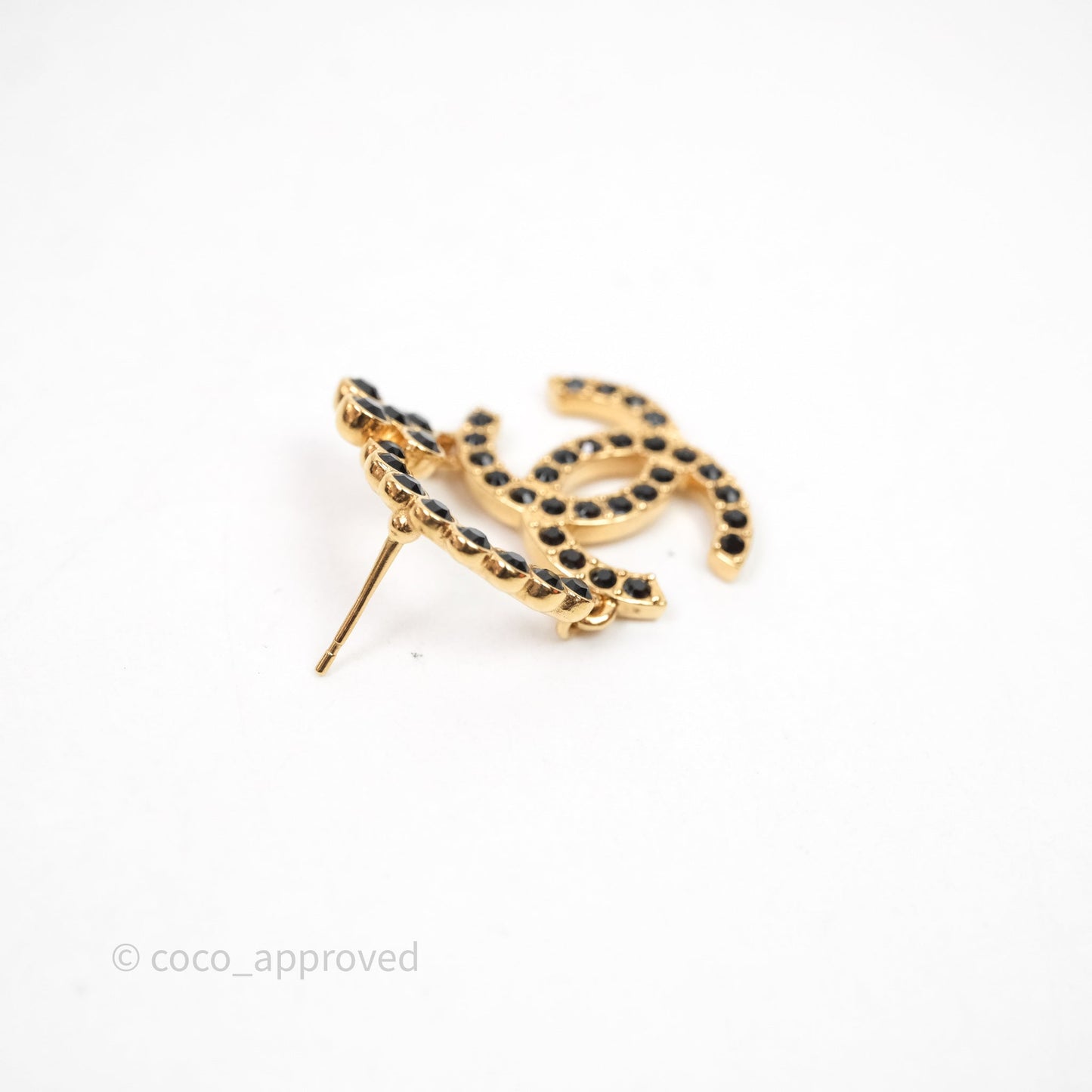 Chanel CC Floral Dangle Black And Gold Earrings 23A