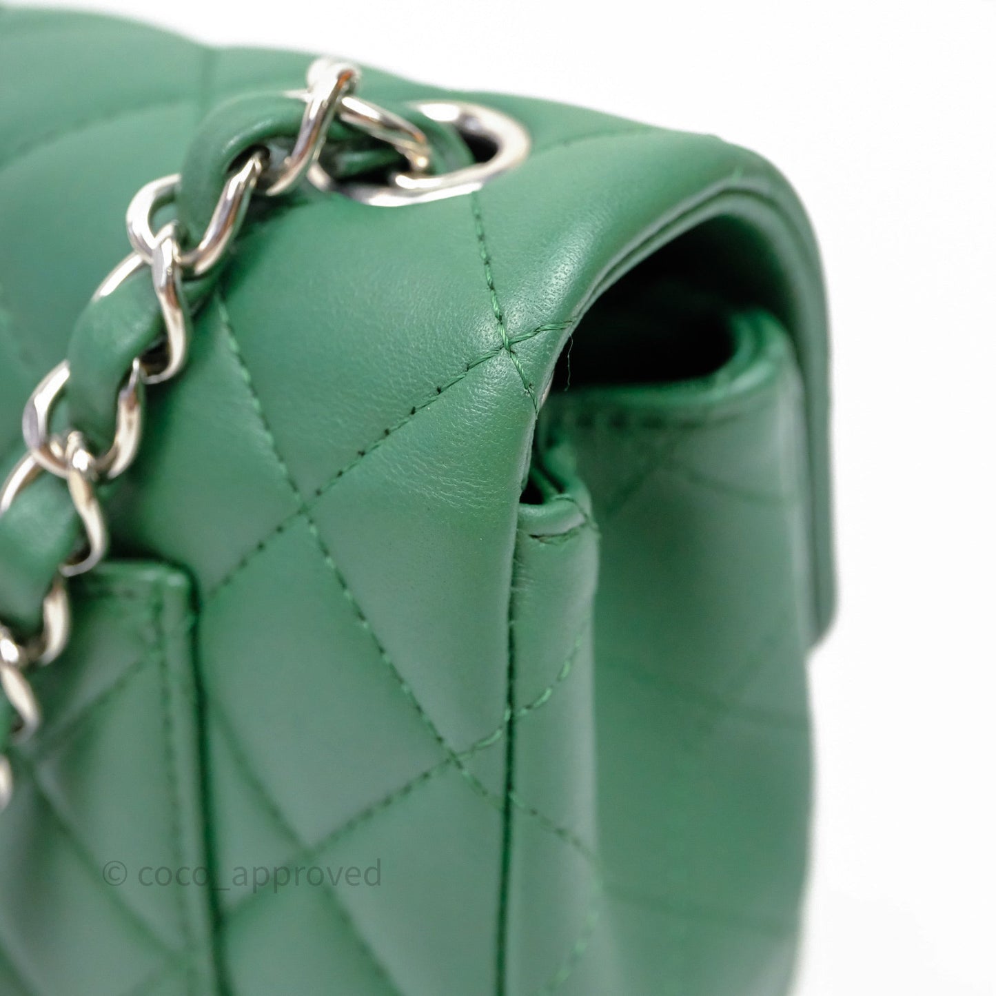 Chanel Mini Rectangular Quilted Lambskin Flap Bag Green Silver Hardware