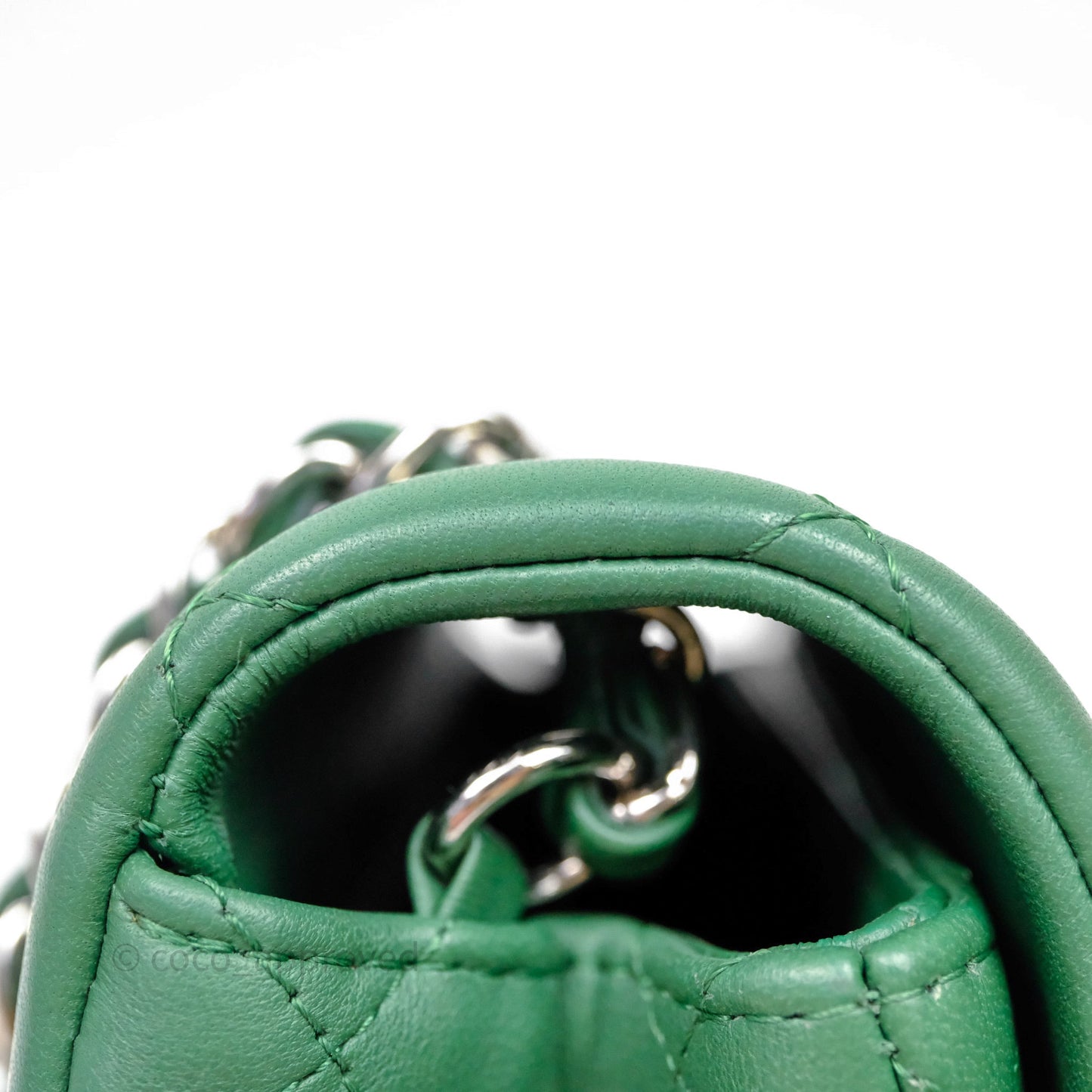 Chanel Mini Rectangular Quilted Lambskin Flap Bag Green Silver Hardware