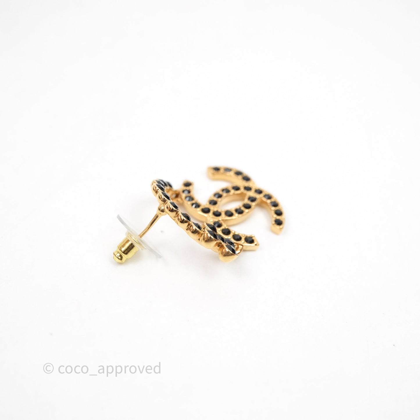 Chanel CC Floral Dangle Black And Gold Earrings 23A