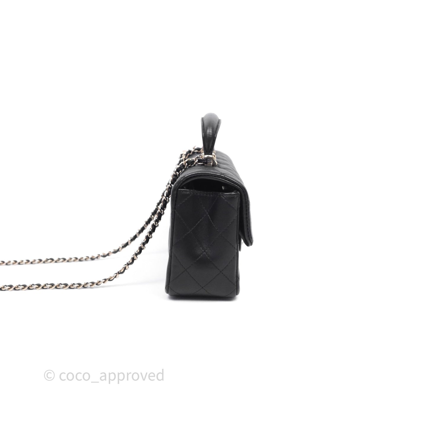 Chanel Top Handle Mini Rectangular Flap With Lion Charm Black Lambskin Gold Hardware