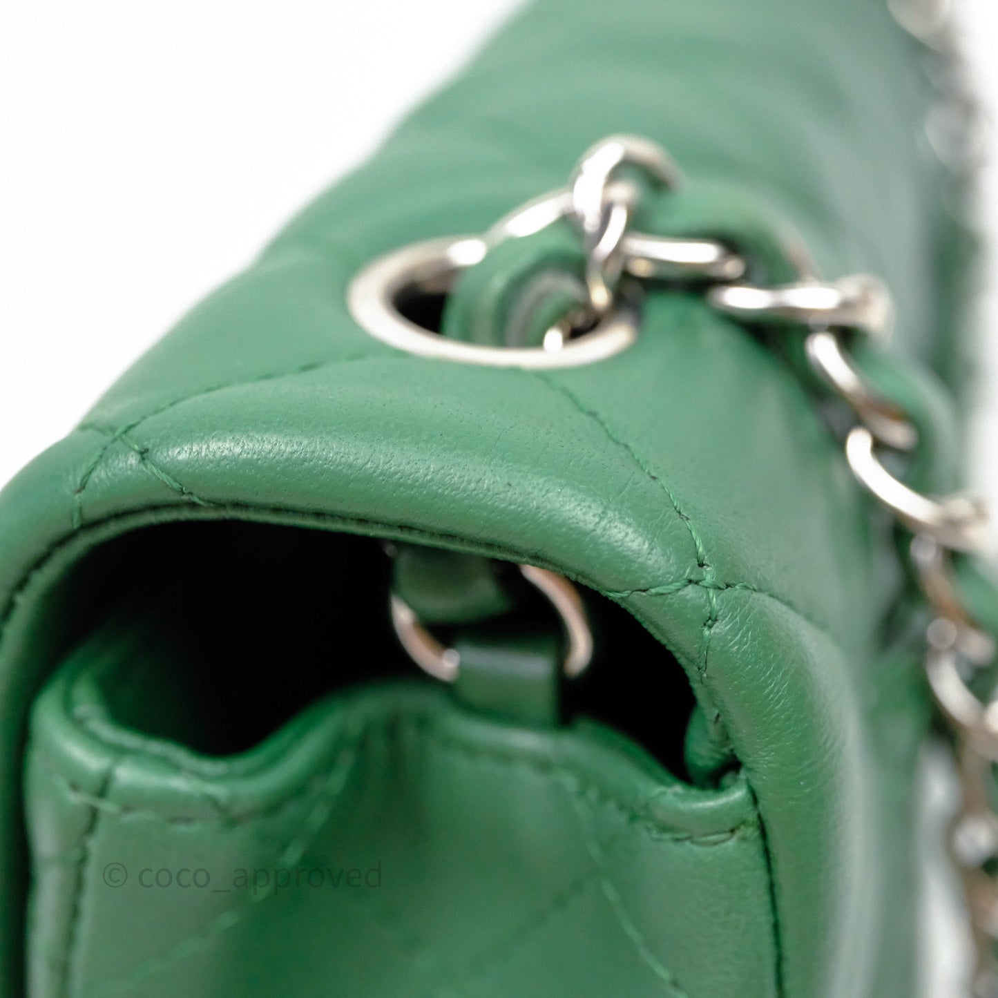 Chanel Mini Rectangular Quilted Lambskin Flap Bag Green Silver Hardware