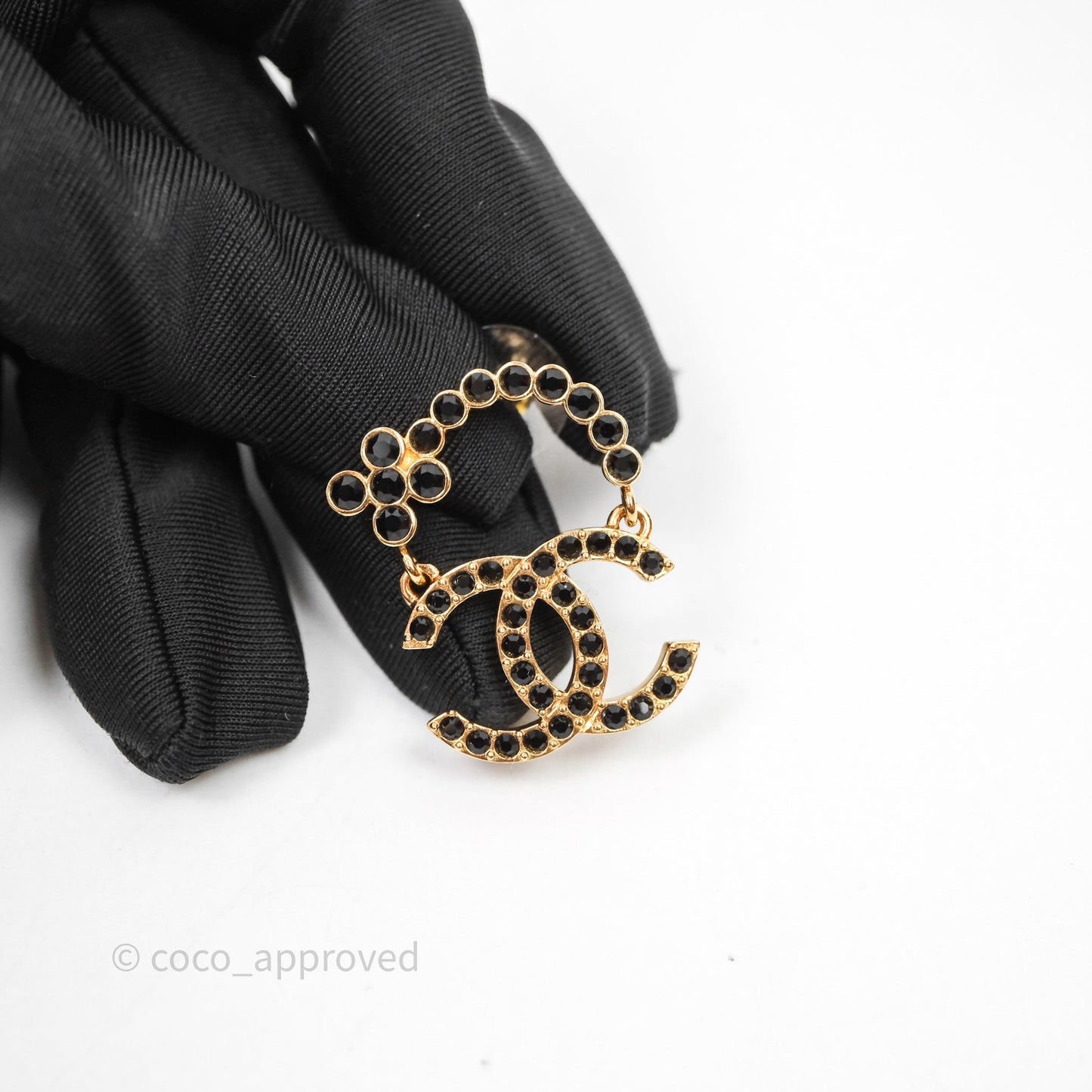 Chanel CC Floral Dangle Black And Gold Earrings 23A