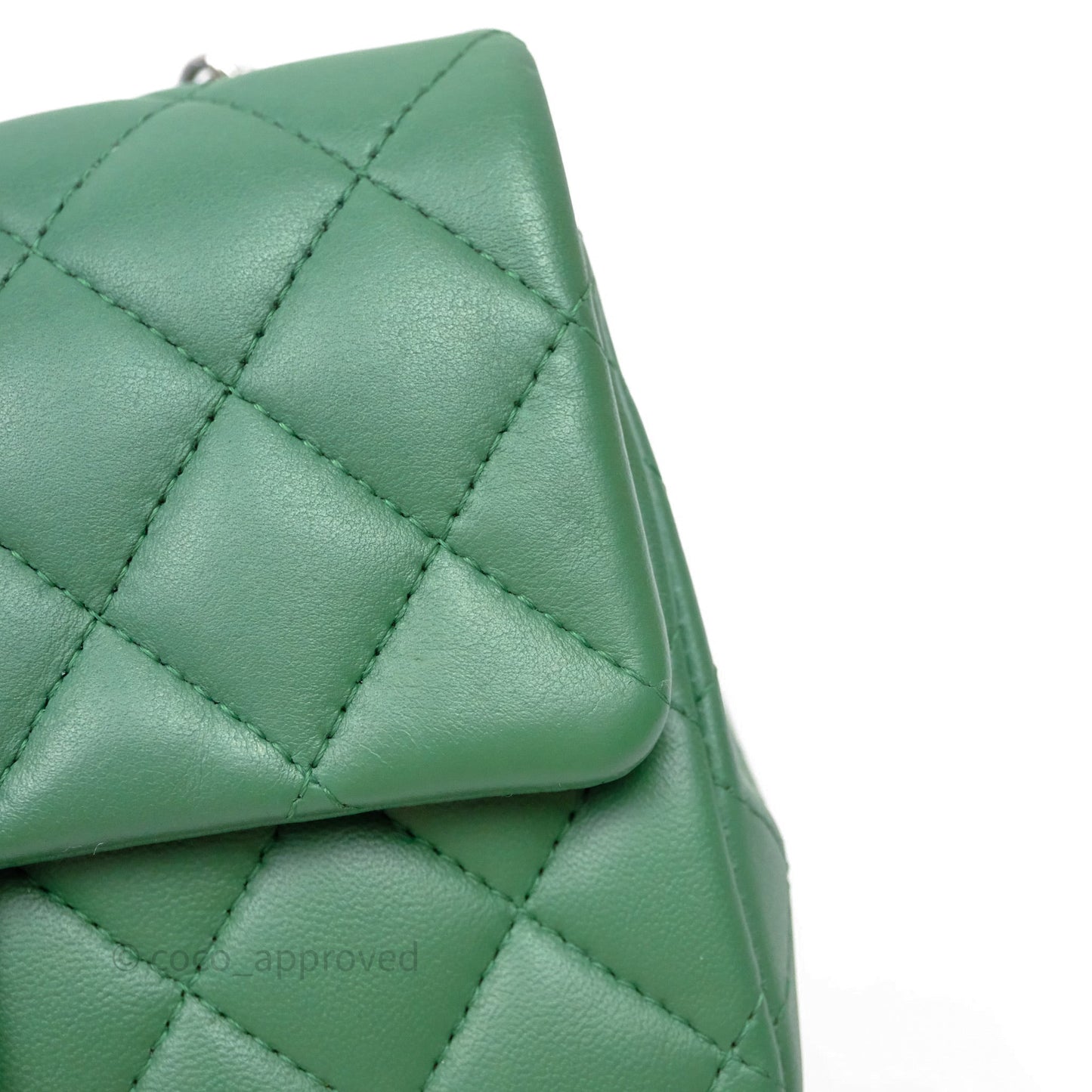 Chanel Mini Rectangular Quilted Lambskin Flap Bag Green Silver Hardware