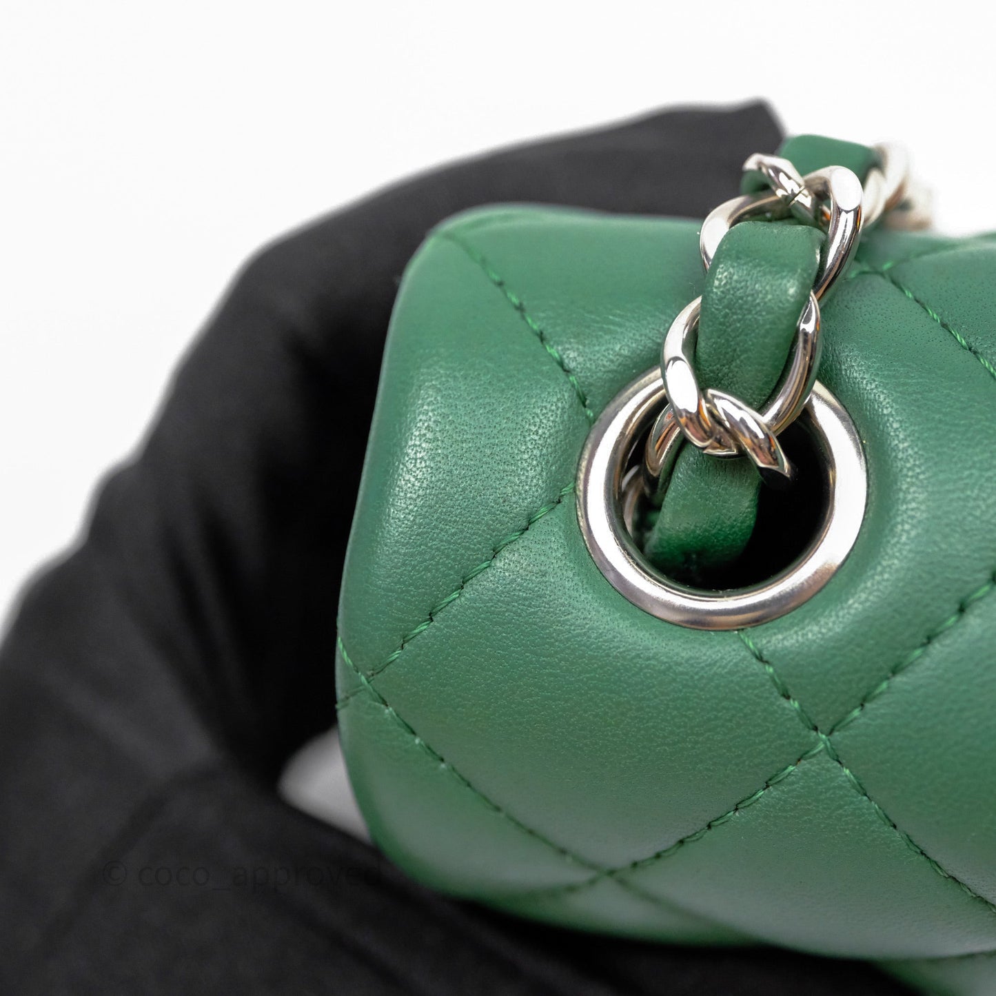 Chanel Mini Rectangular Quilted Lambskin Flap Bag Green Silver Hardware