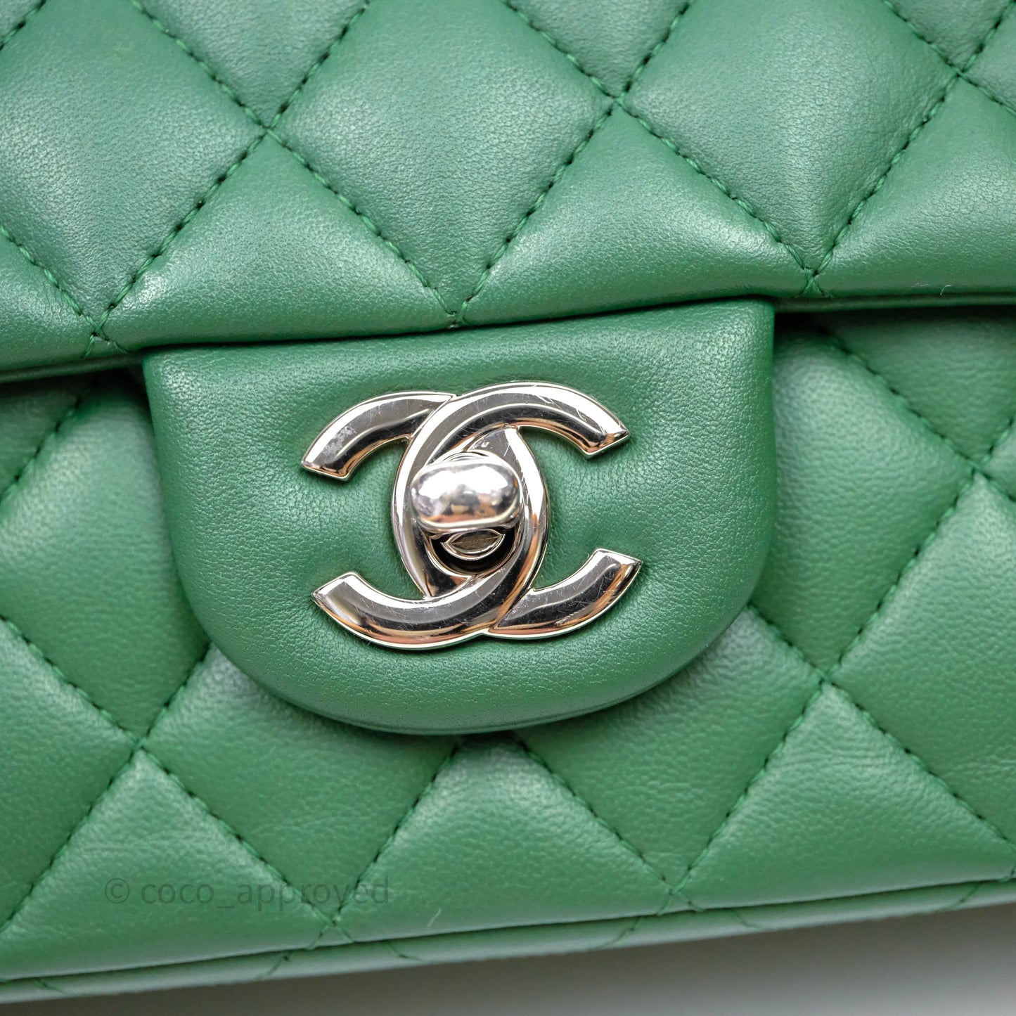 Chanel Mini Rectangular Quilted Lambskin Flap Bag Green Silver Hardware