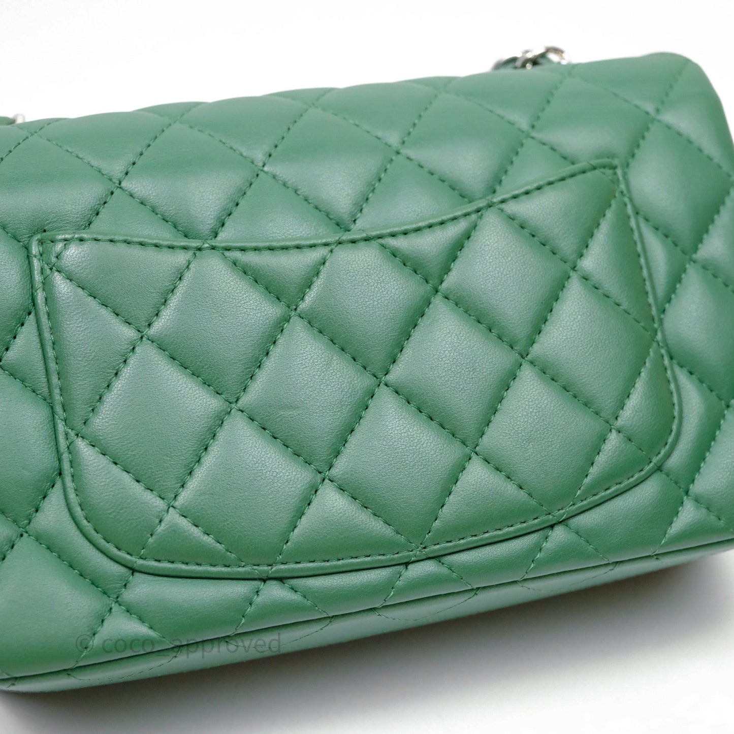 Chanel Mini Rectangular Quilted Lambskin Flap Bag Green Silver Hardware
