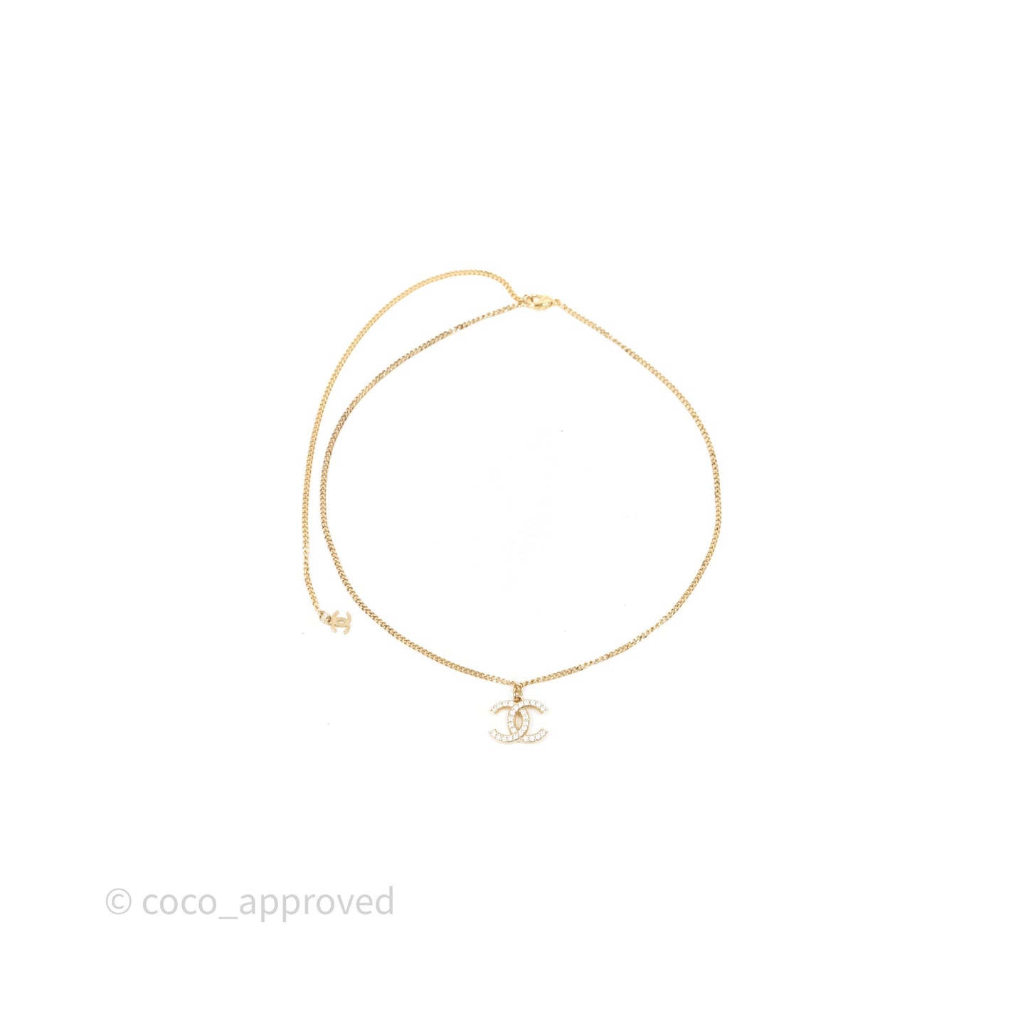 Chanel Crystal CC Necklace Gold Tone 20A