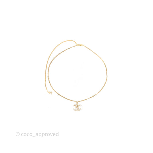 Chanel Crystal CC Necklace Gold Tone 20A