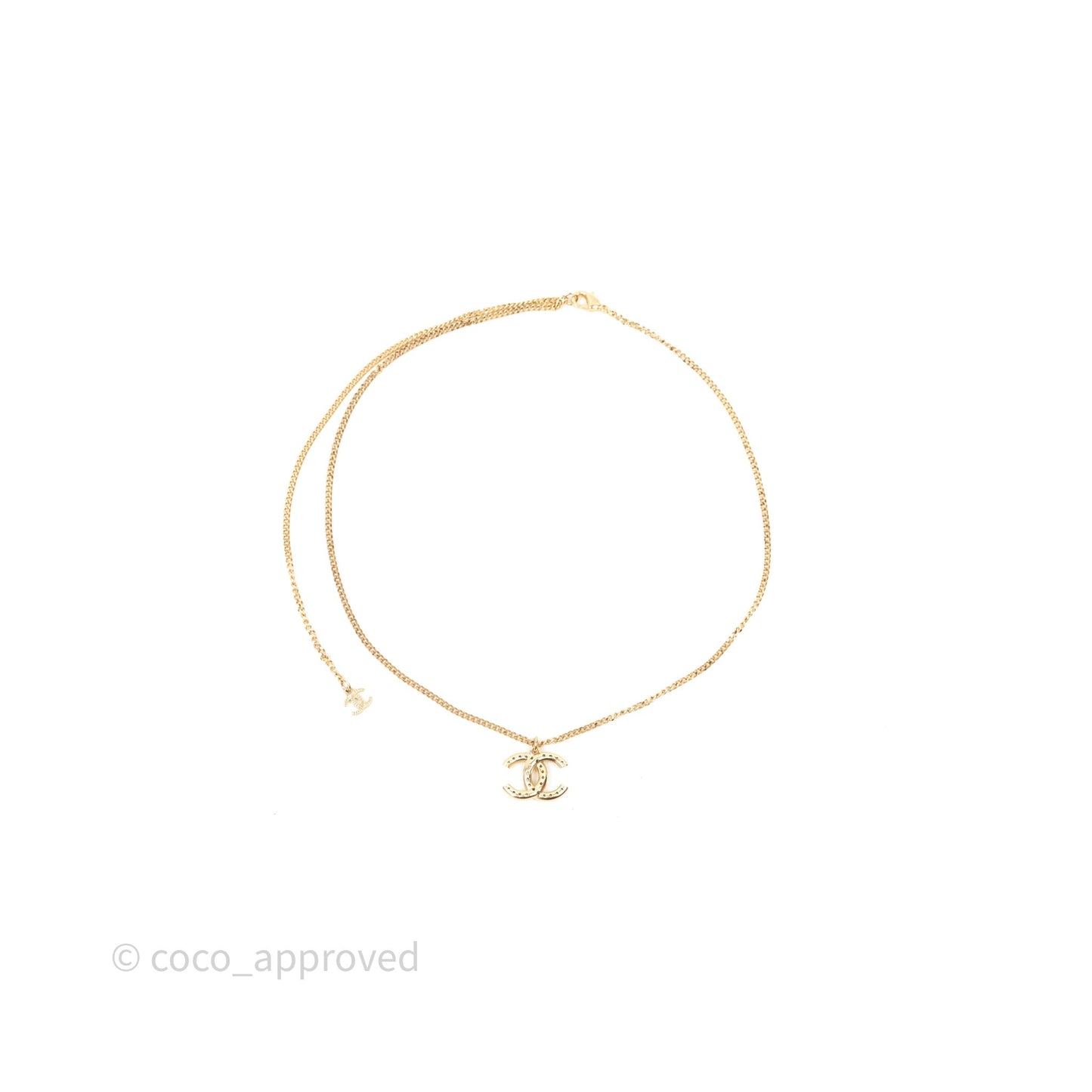 Chanel Crystal CC Necklace Gold Tone 20A
