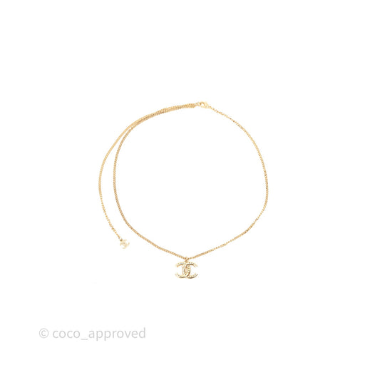 Chanel Crystal CC Necklace Gold Tone 20A
