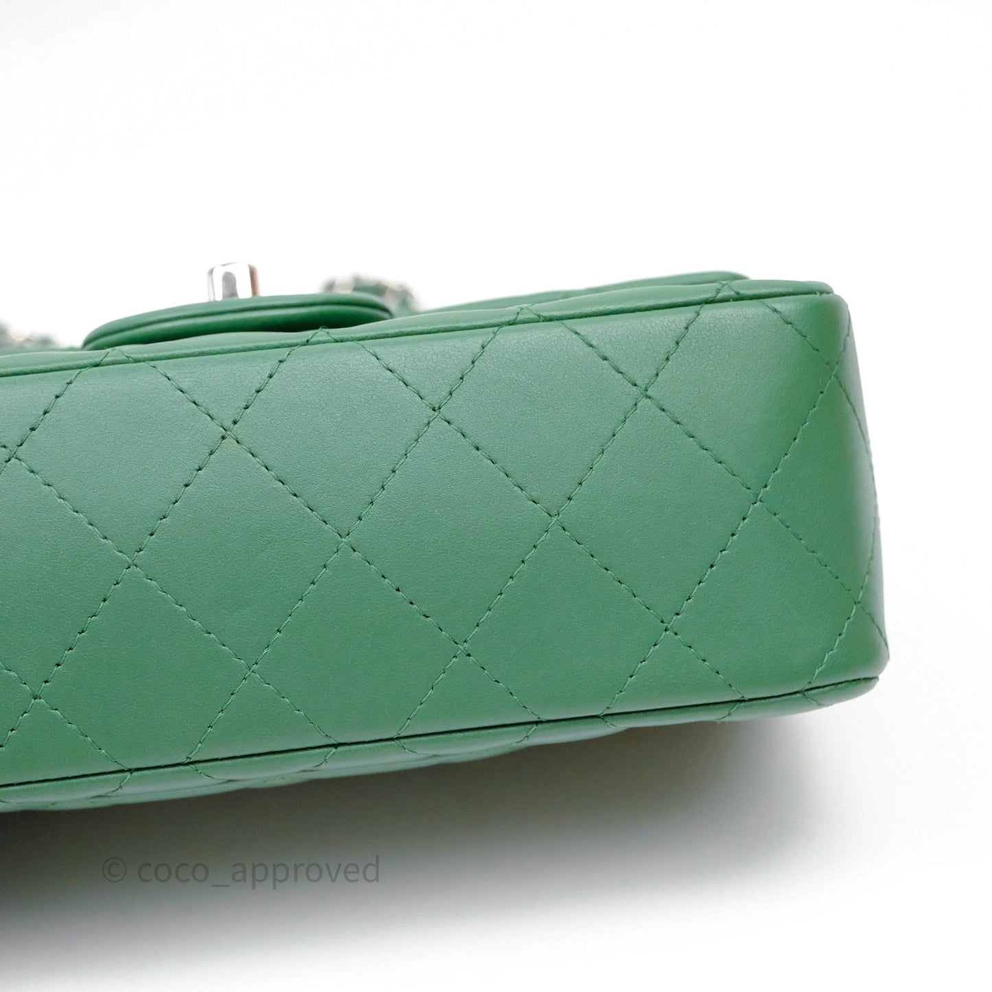 Chanel Mini Rectangular Quilted Lambskin Flap Bag Green Silver Hardware